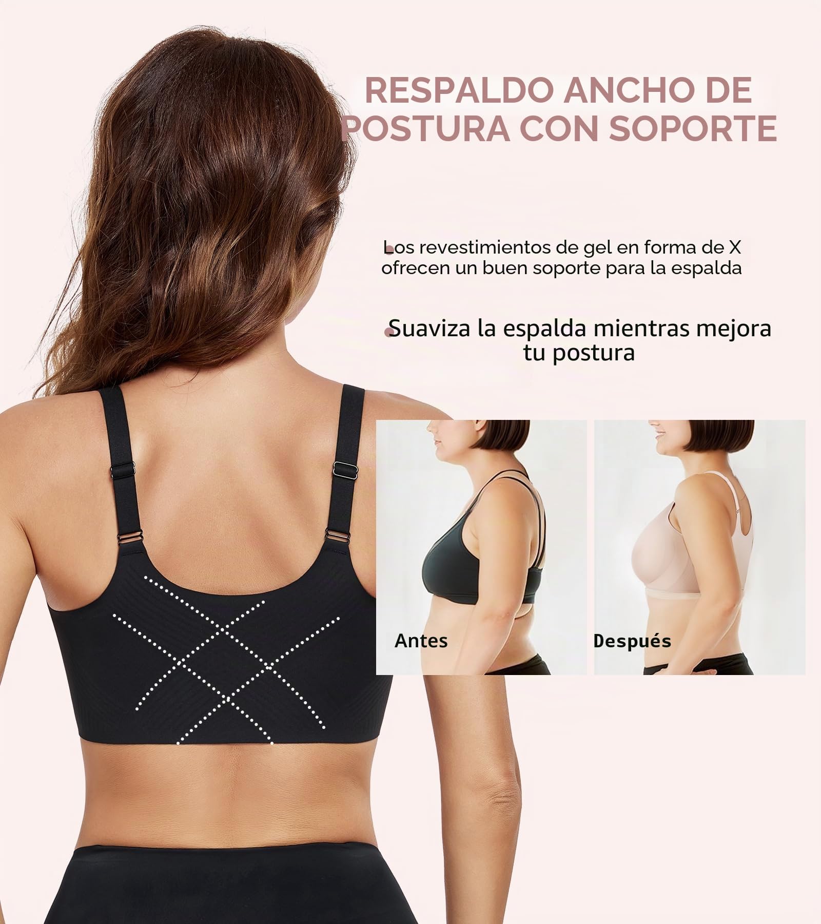 Lemorosy Sujetador Mujer Sin Aros Sin Costuras Cierre Delantero | Escote en V Con relleno Antideslizante Espalda ancha en X Comodidad prolongada sin irritaciones en la piel y diseño invisible