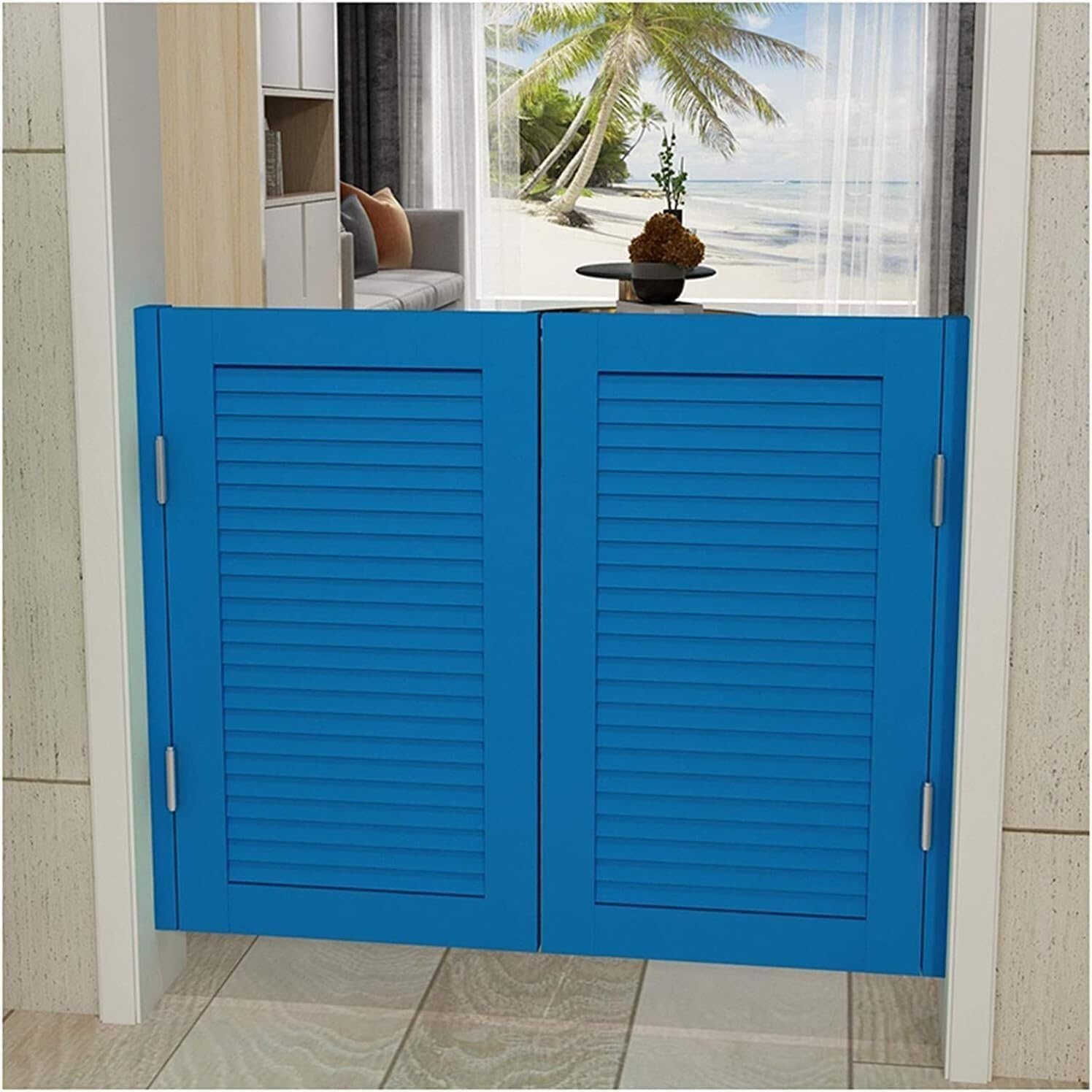 Swinging Doors - Retro Louvered Saloon Doors with Stainless Steel Hinges for Kitchen and Commercial Spaces(White,95x100cm)