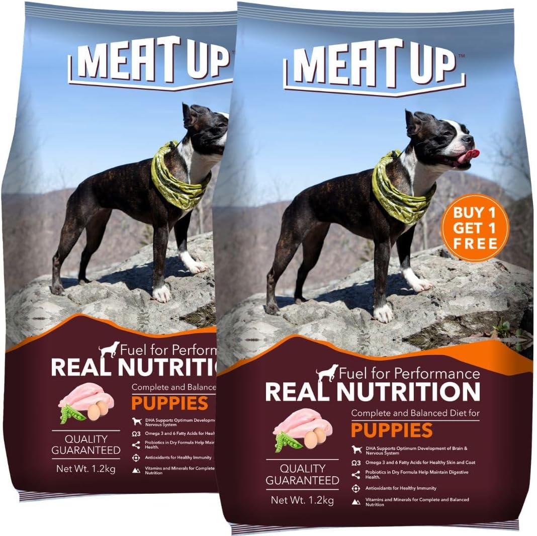 Meat Up Puppy Dry Dog Food, 1.2 kg + 1.2 kg Total 2.4 kg Pack