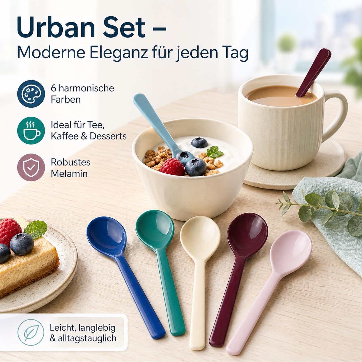 RICE Melamina łyżeczki do herbaty Urban Colors zestaw 6 sztuk