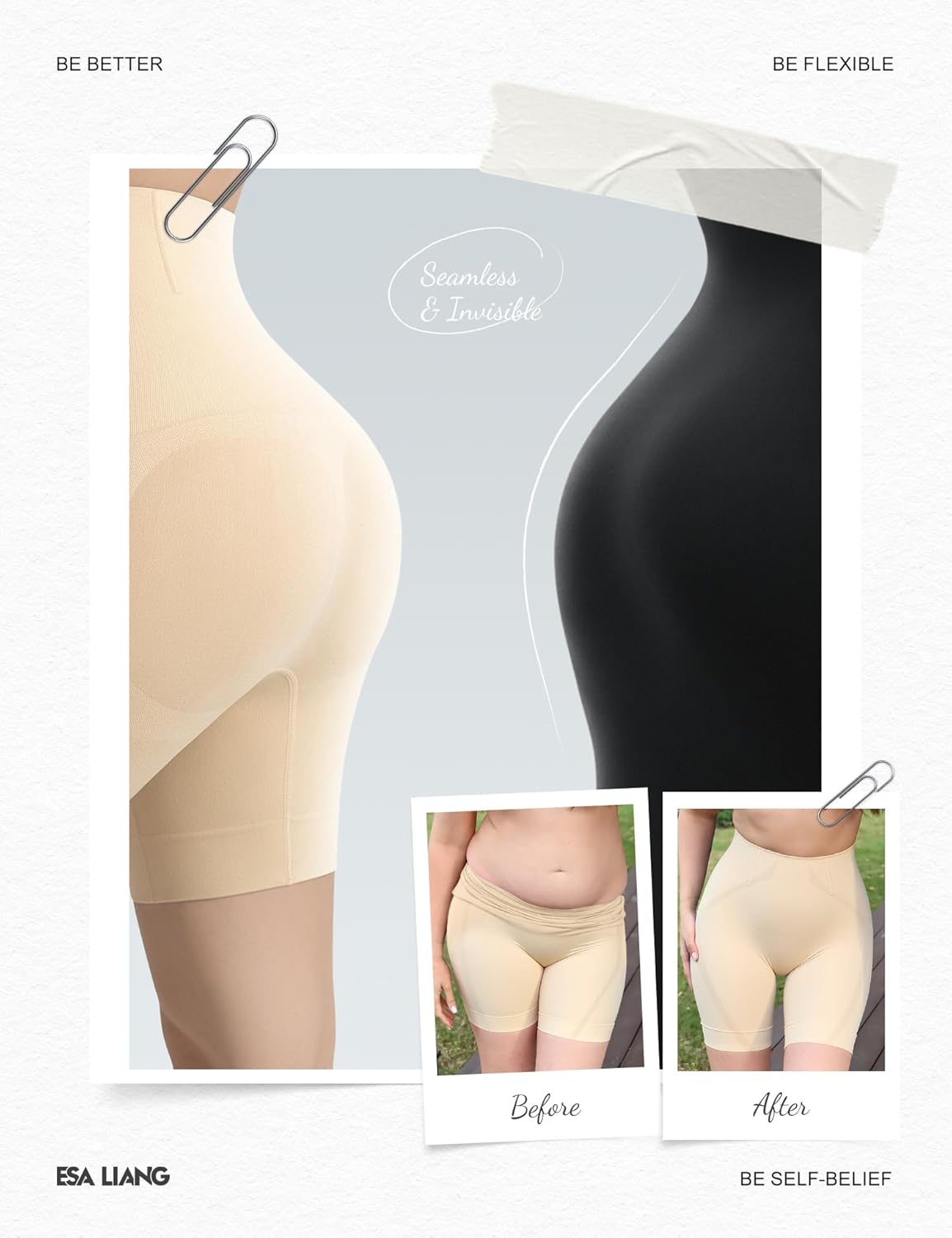 Esa Liang Shapewear for Women Tummy Control, High Waisted Girdles Shapewear Shorts Thigh Slimmer, Body Shaper Under Dress Nude - Image 4
