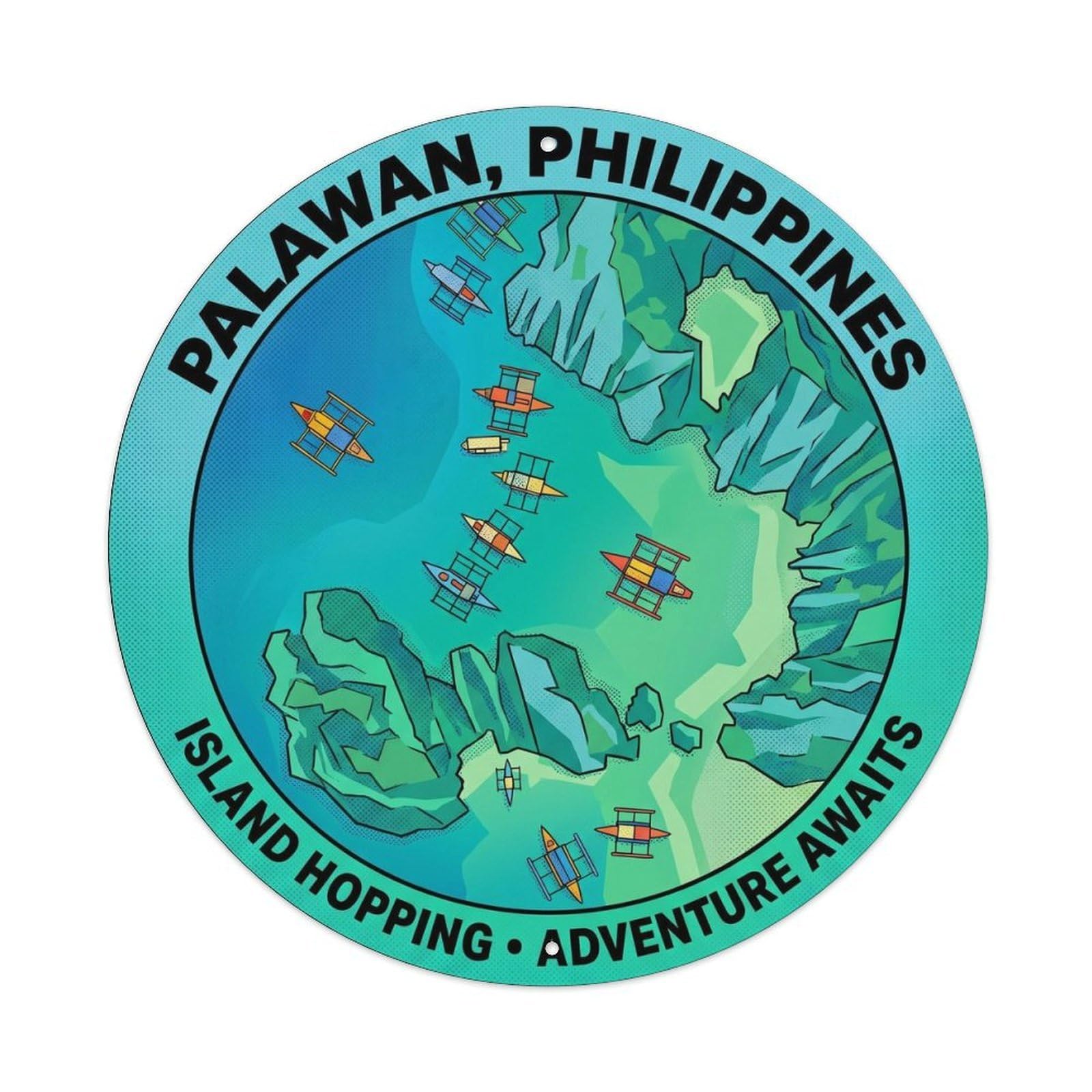 Este 8X8inch Style Palawan Island Hopping Water Sports Boat Travel Metal Tin Sign