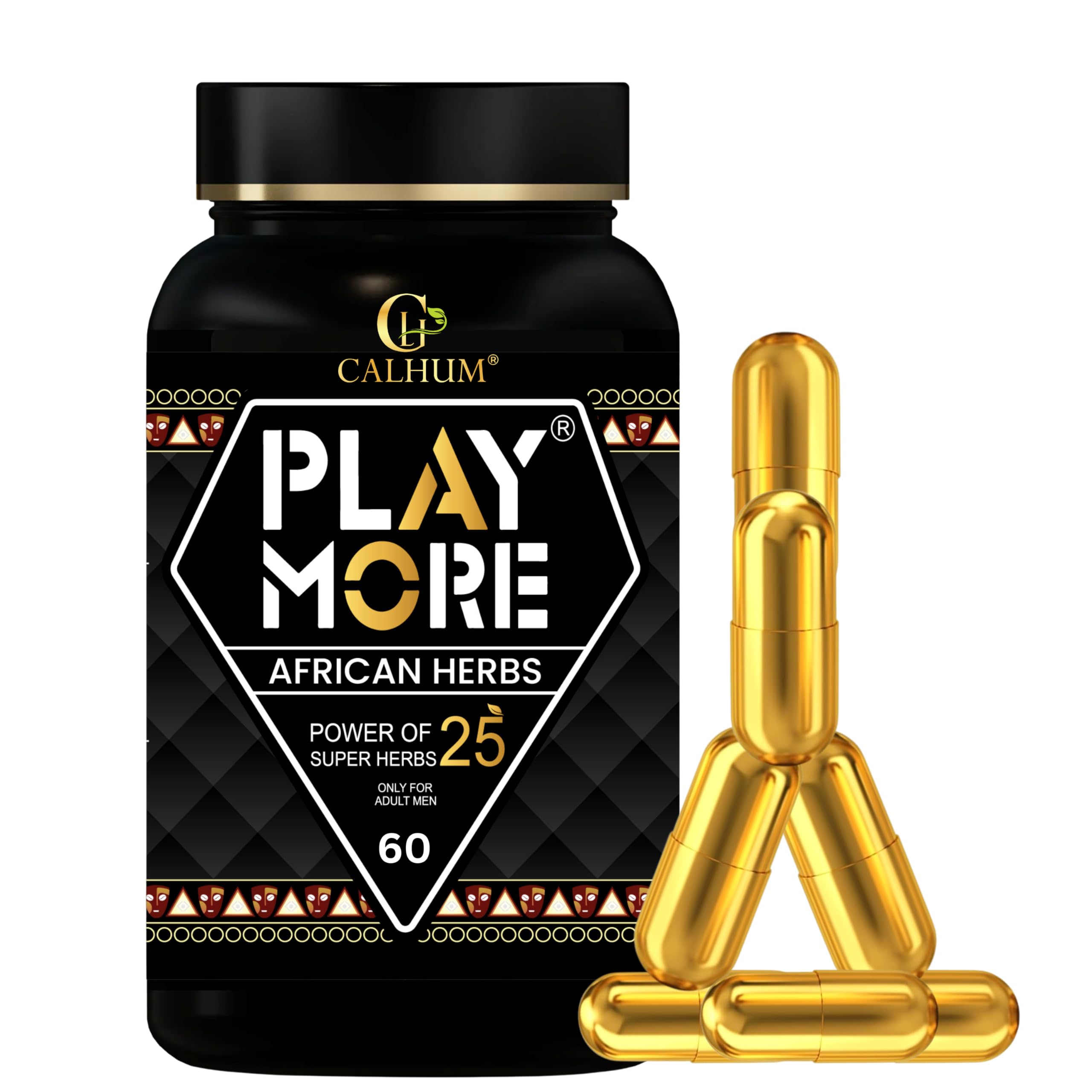 Play More African Herbs Capsules for Men, Blend of 25 Herbal Ingredients, Daily Herbal Supplement, 60 Capsules-image-20