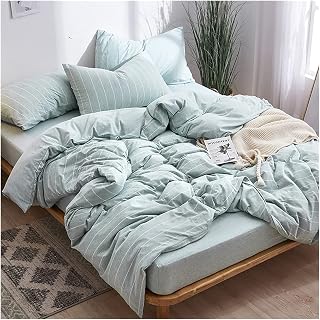 FBITE FXJ Wrinkle Stain Resistant Four Piece Bed Set Jersey Knit Quilt/Duvet Cover Set Queen T-Shirt Cotton Super Soft Comfortable 4 Pieces Set Queen Size Sheet Set (Blue B 200x230)