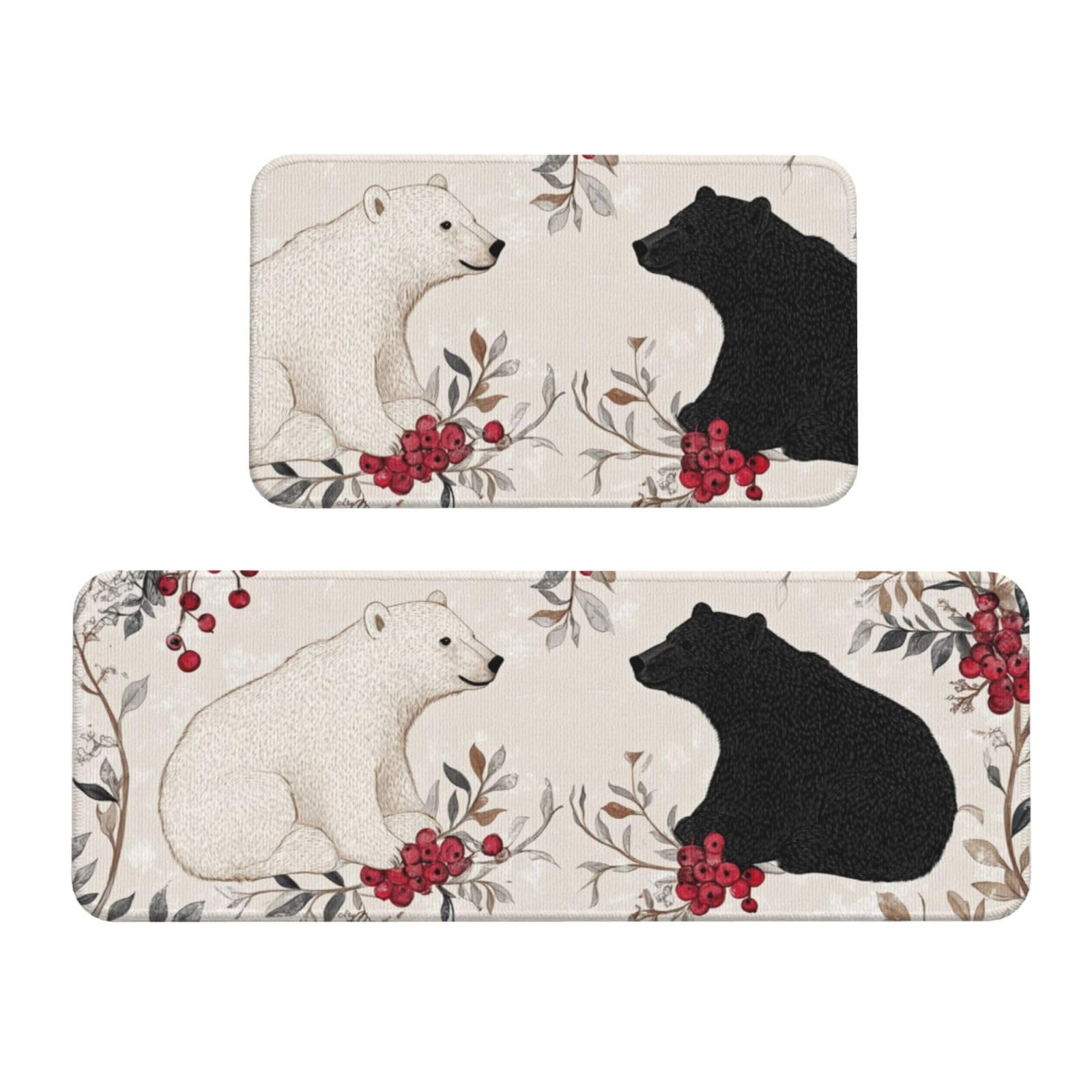Alfombras de cocina de diseño nórdico, tapetes acolchados de osos en blanco y negro