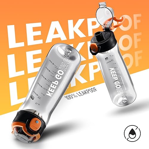 Miniatura 5 de Botella de agua deportiva, botellas de agua reutilizables de plástico de 27 onzas con medidas, botellas de agua para hombre, a prueba de fugas,