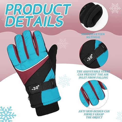 Miniatura 4 de Newcotte 3 pares de guantes de invierno impermeables de puño largo para niños guantes de esquí de nieve para mantenerse en el viento guantes cálidos