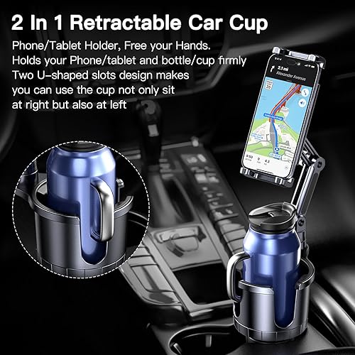 Miniatura 2 de Portavasos para teléfono y tableta, soporte 2 en 1 para portavasos de automóvil con expansor, brazo largo ajustable para automóvil, rotación de 360,