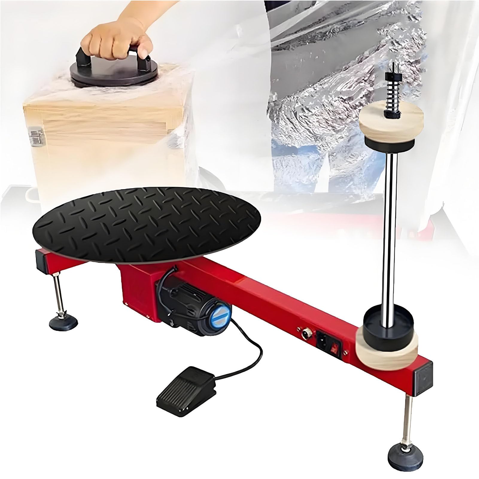 SHENGSHIYU Automatic Turntable Wrapping Machine,Industrial Electric Stretch Film Baler,40cm Anti-Slip Turntable,Foot Pedal Start & Stop,60W Width Film Wrapper Machine for Large Parcels Packing
