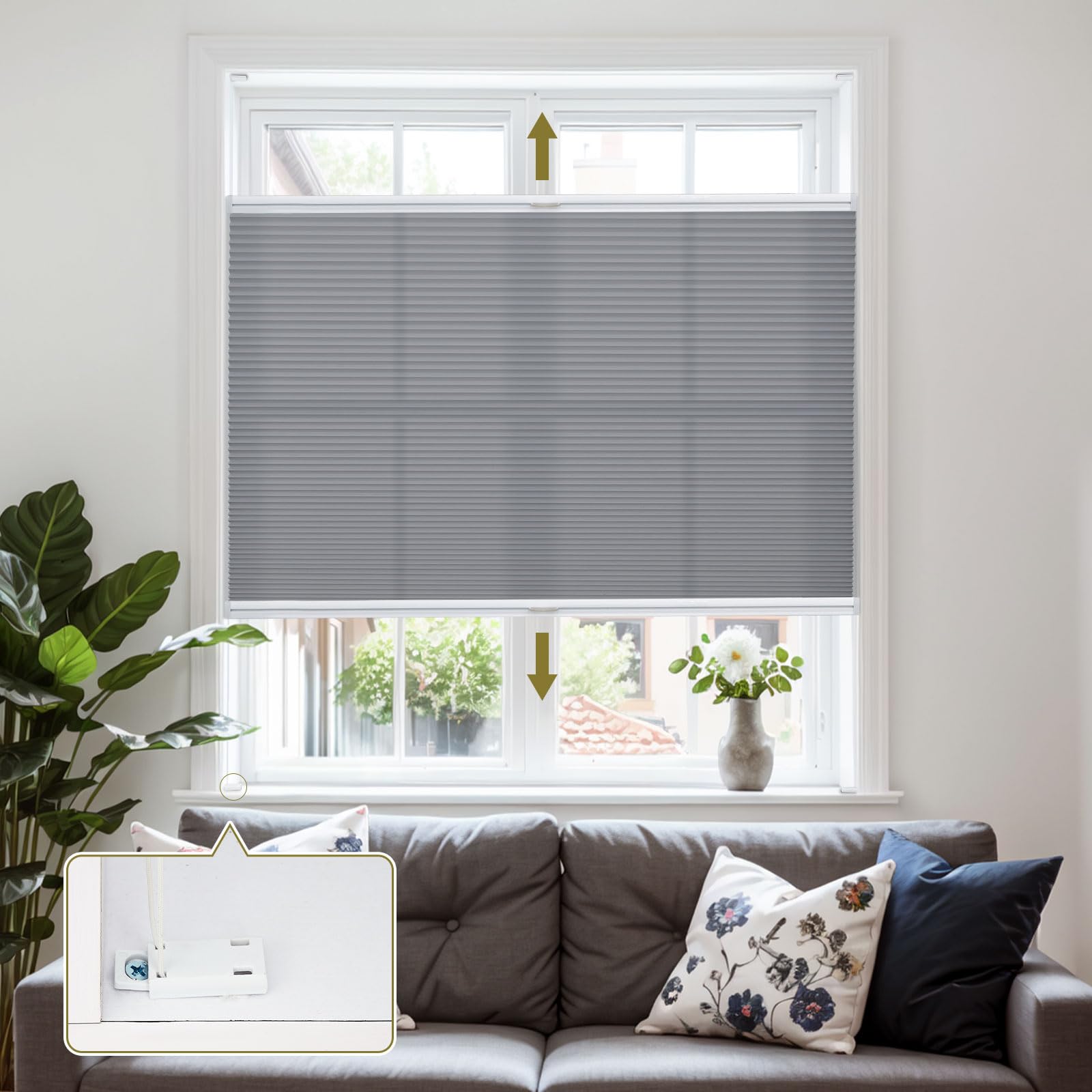 Moonice Cordless Honeycomb Pleated Blinds Light Filtering Top Down Bottom Up Cellular Blinds Easy Fit Install Inward-Opening Window Shade Heat Insulation Shades for Home Haze Blue, 30cm W x 120cm H