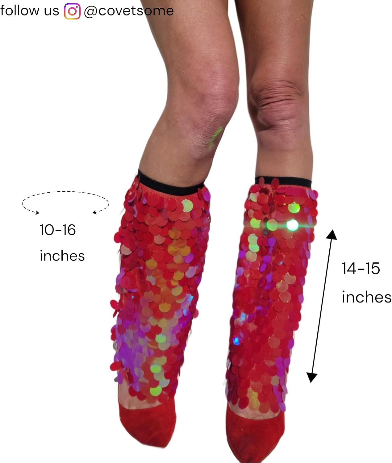 Red Iridescent Sequin Boot Covers or Rave Leg Warmers