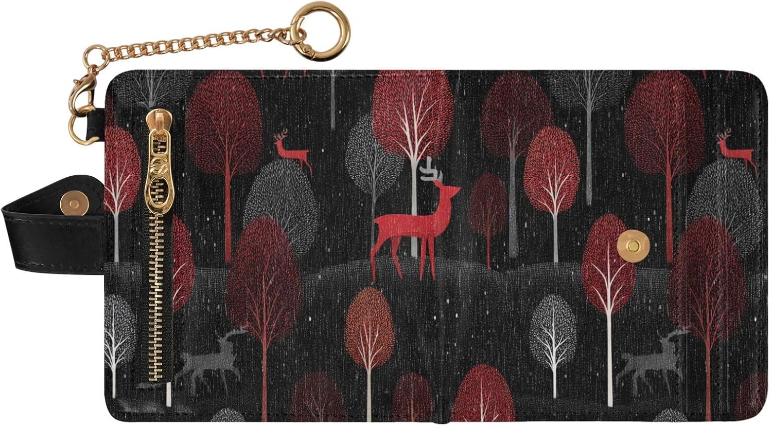 Snowfall Reindeer forests Black Ladies Cute Foldable Wallet Cute Premium PU Leather Wallet for Women Girls image 2