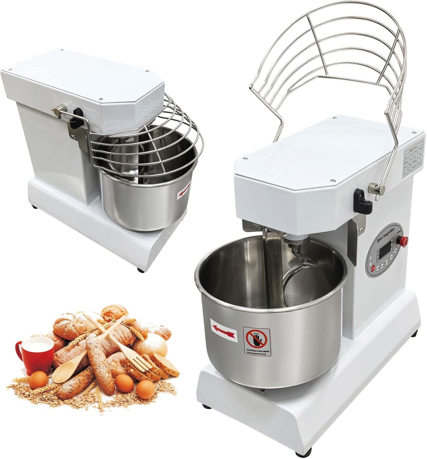 10QT/10L Commercial Stand Dough Mixer, Industrial 110V Stainless Steel Bread Maker Electric Spiral Kneader Flour Kneading Mixing Machine for Bakeries Pizzerias Dual Speeds