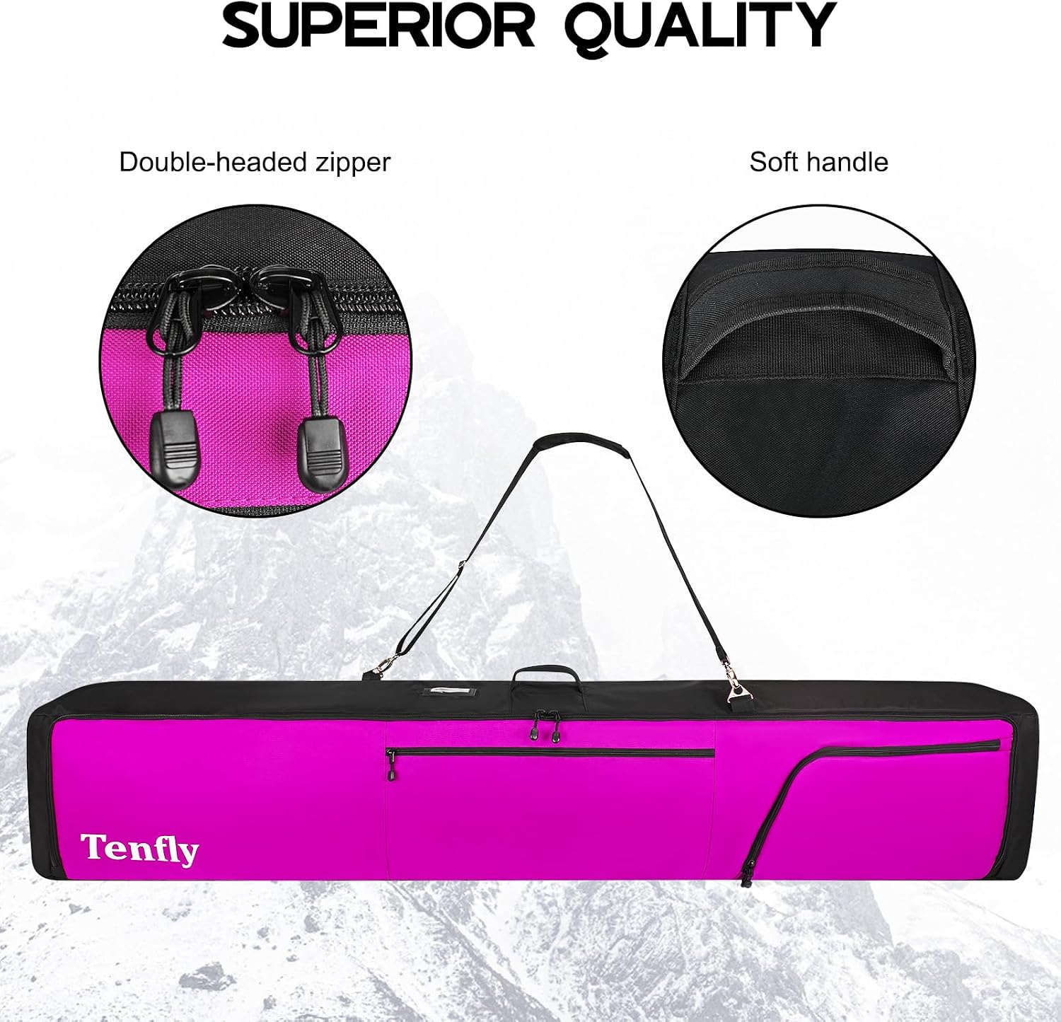 Wheeled Ski Bag for Air Travel, Padded Waterproof Ski Gear Bag Fits 2 Pairs Skis, Adjustable Length 156-200cm, Foldable