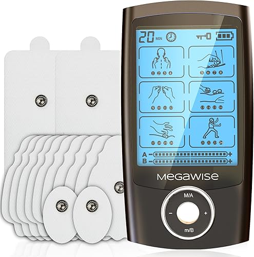 MegaWise 48 modos (24 x 2) Estimulador muscular de unidad EMS TENS de doble canal con 14 almohadillas de electrodo reutilizables. Masajeador