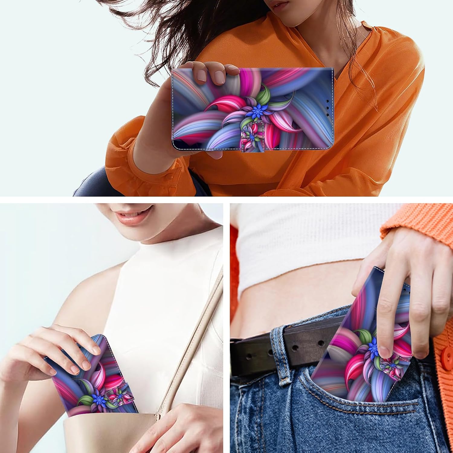 ALILANG Designed for iPhone 16 Pro Max Case with Credit Card Holder, Flip Stand PU Leather Protective Magnetic Case for iPhone 16 Pro Max 6.9" -Colourful Flowers