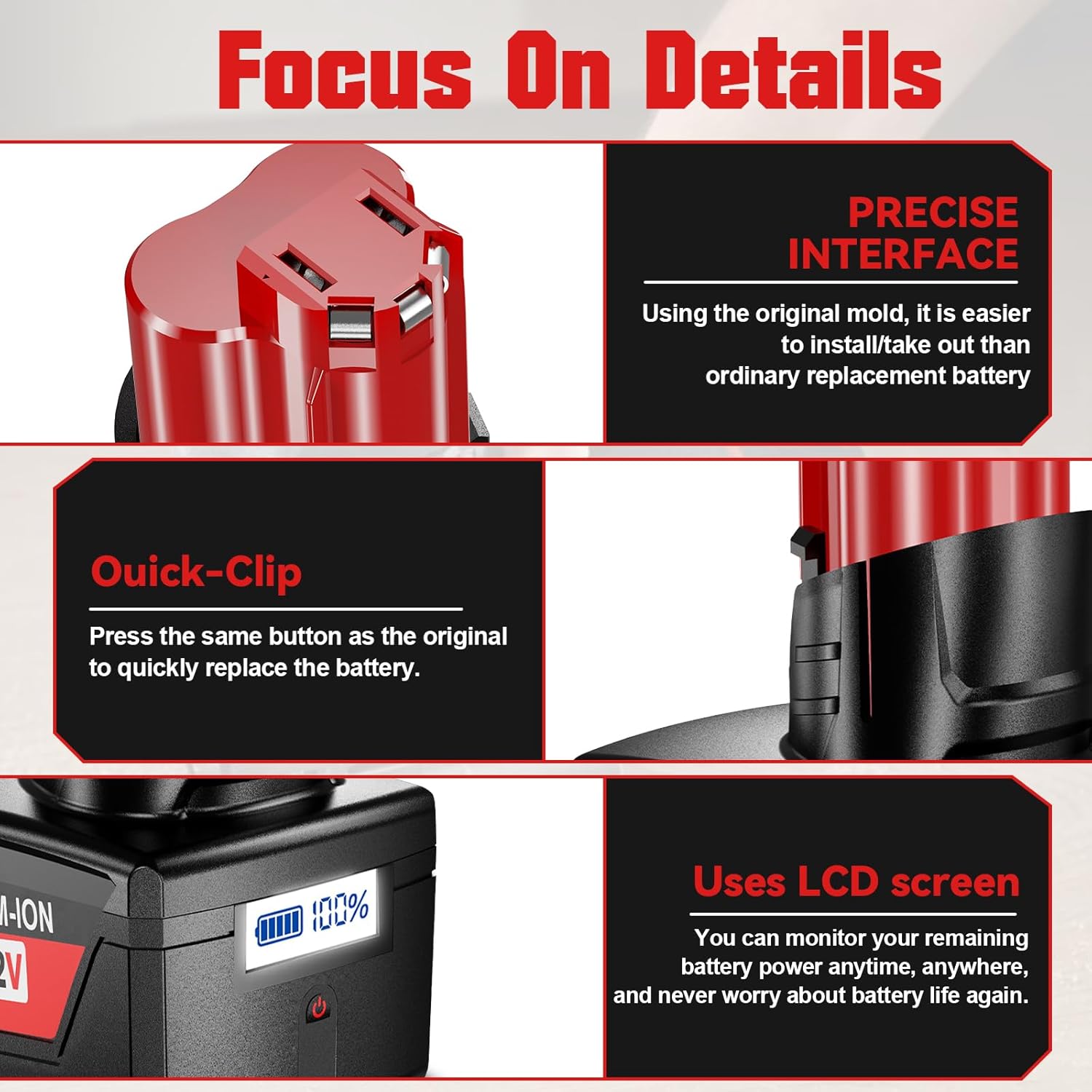 BATTOOL Upgraded【LCD Display】 12V 9.0Ah Battery Replacement for Milwaukee M12 Battery Compatible with Milwaukee 12V Power Tools and Chargers 48-11-2411 48-11-2412 48-11-2420 48-11-2440, 2Pack