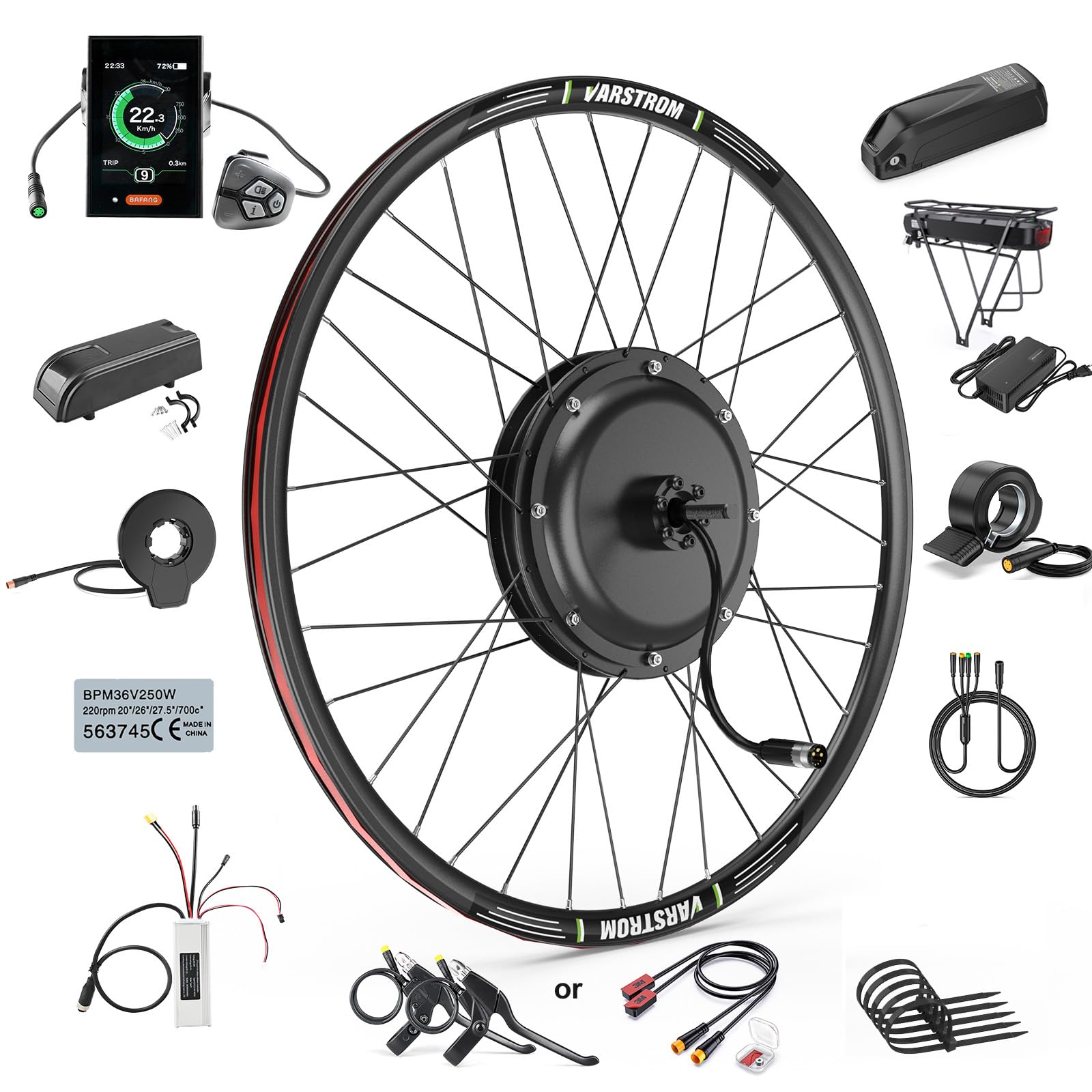 48V-1OOOW Motor Buje Trasero 27,5" 29"Kit Conversión Bicicleta Eléctrica | Varstrom JYLT Kit Ebike 26 27,5 28 29 Pulgadas 700C Motor Buje Trasero con Controlador & Pantalla. Cassette Freno Disco MTB