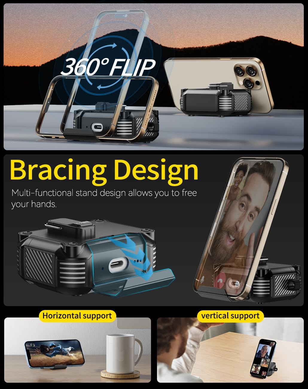Pohgelan for AirPods Pro 3 Case with Safety Lock-Black | Magnetic Automatic Lock with Cleaning Kit&Keychain,Compatible with Magsafe