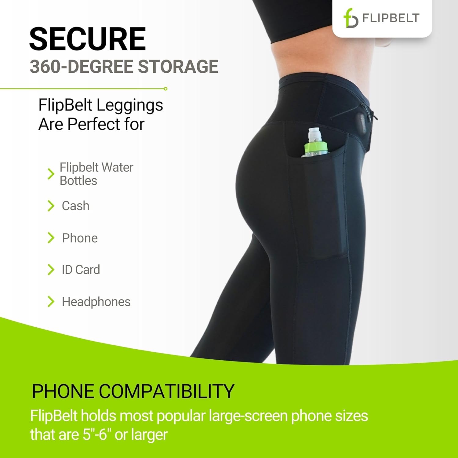 FlipBelt Women’s Air Legging – Running Leggings with Pockets, Moisture Wicking, Mid Weight Compression – USA Small Business