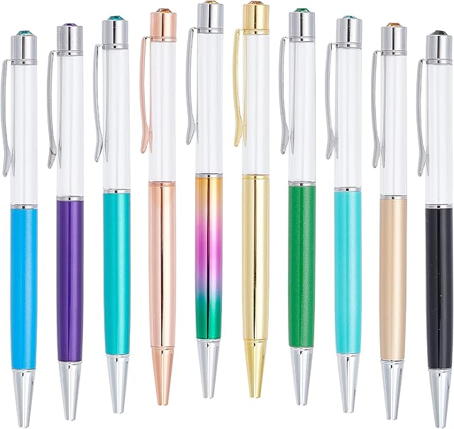GORGECRAFT 10 Colors 10PCS Empty Tube DIY Pens Marble Floating Liquid Sand Pens Glitter Metal Ballpoint Pen with Plastic Crystal for Writing Compatible School Office Supply Gift