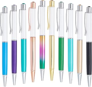 GORGECRAFT 10 Colors 10PCS Empty Tube DIY Pens Marble Floating Liquid Sand Pens Glitter Metal Ballpoint Pen with Plastic Crystal for Writing Compatible School Office Supply Gift