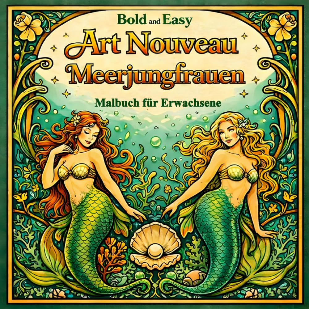 Bold and Easy Art Nouveau Meerjungfrauen: Malbuch für Erwachsene mit Ozean Fantasie Designs und Dekorativen Elementen (Bold and Easy Art Nouveau: Malbücher für Erwachsene)