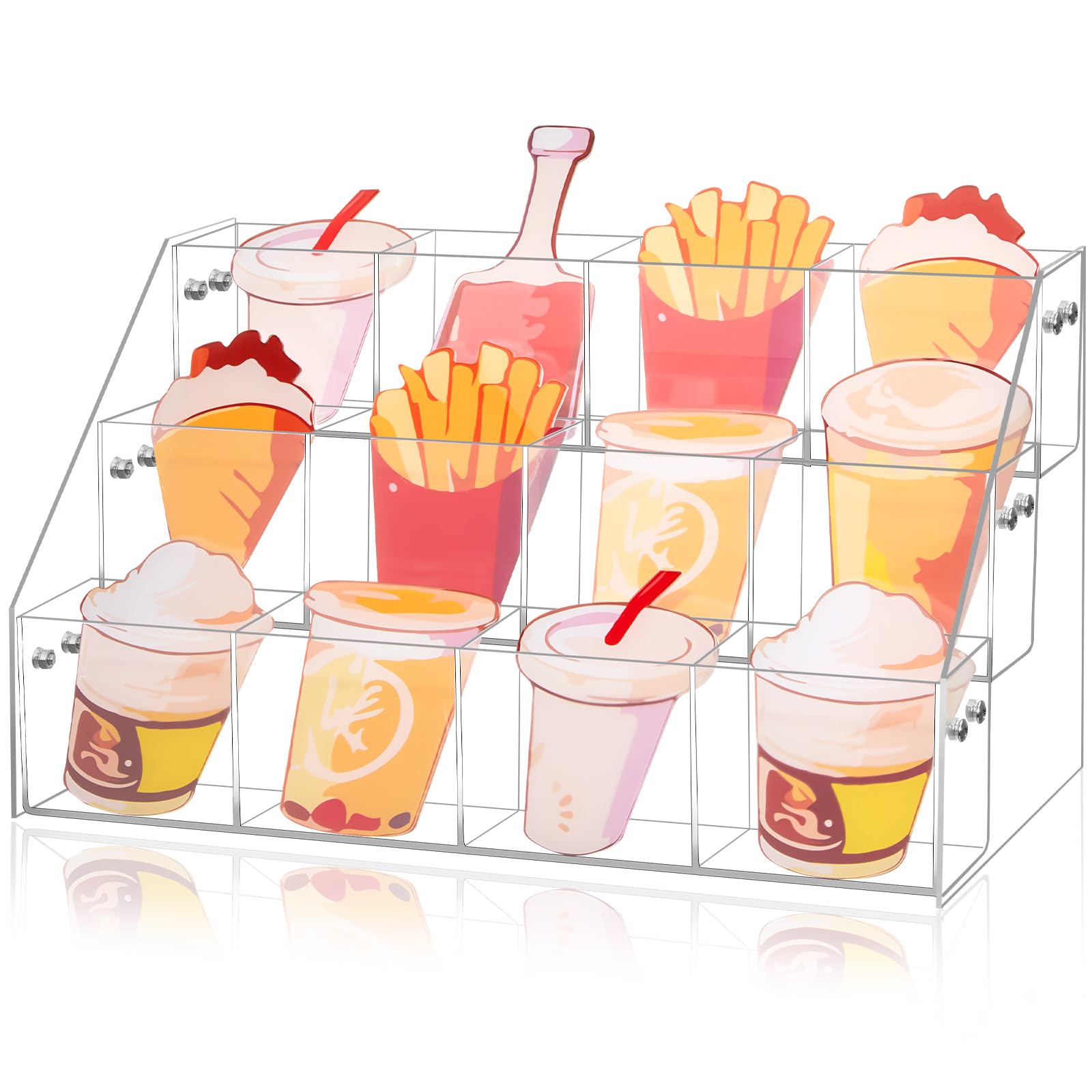 Yuntau 3 Tier Clear Acrylic Sticker Display Stand 12 Pockets Stamp Holder Organizer for 4'' Large Stickers Vendors Small Business Supplier Events,