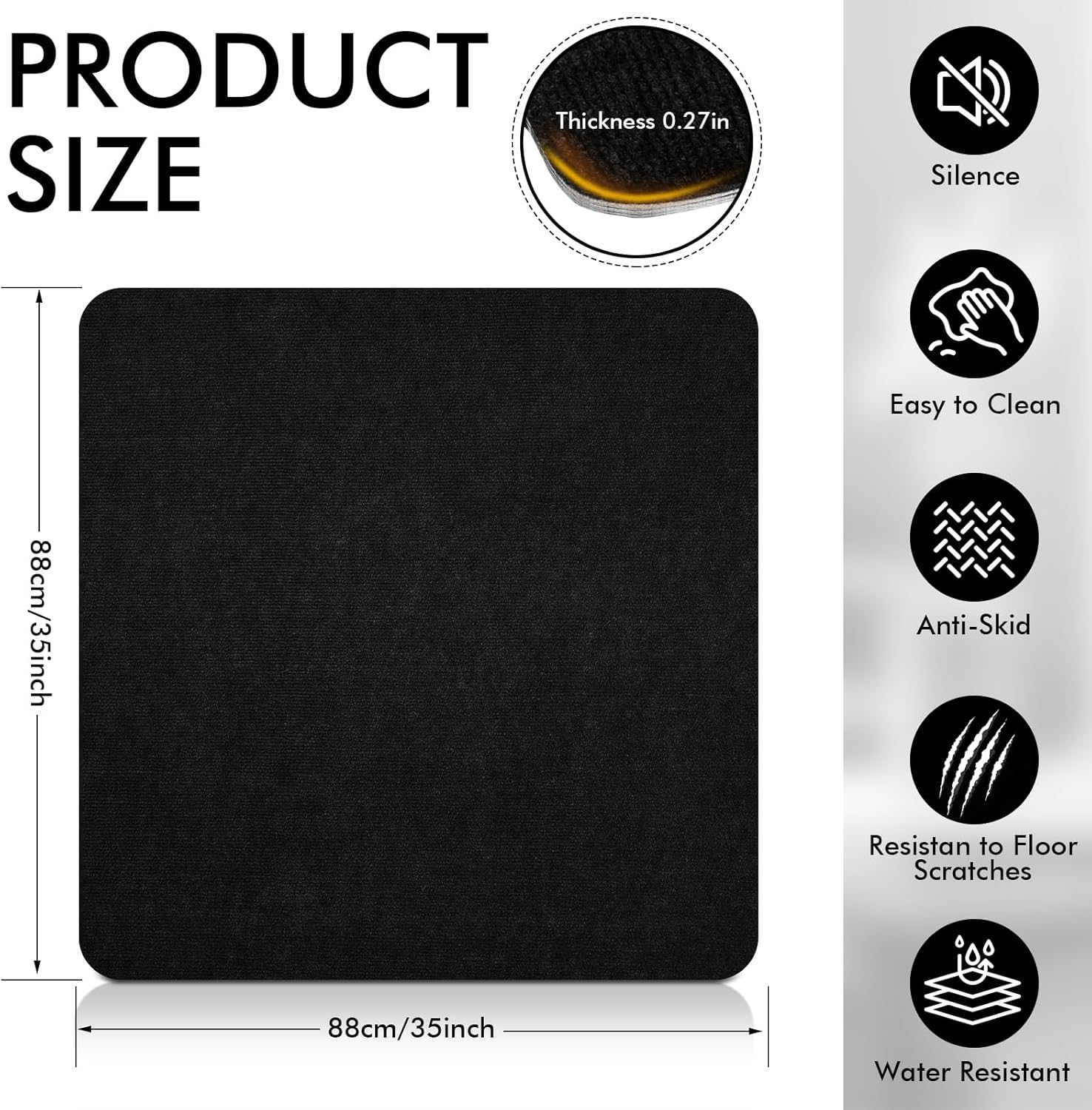 Recliner Pads for Hardwood Floors Non Skid, 35"x35" Furniture Pads Floor Mats for Carpet, Anti Slide Office Chair Mat for Floor Protector, Chairs Recliner Rug Non Slip Recliner Grippers (2 Pack-Grey