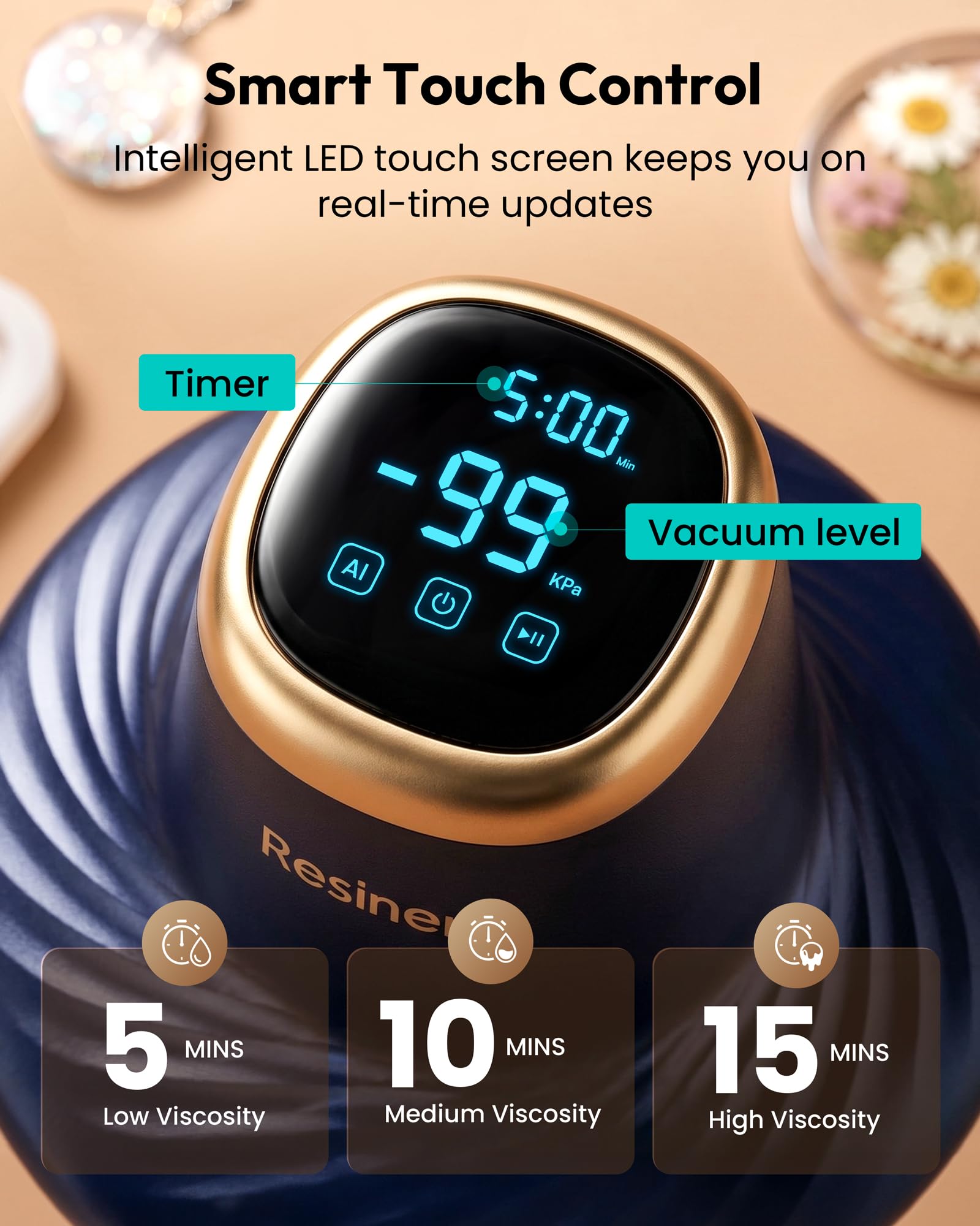 Resiners Airless Pro3 Machine à Éliminer les Bulles Résine, Chambre à Vide 99kPa (22L/min), Élimine 99% Bulles en 3 Min, 3.2L Grande Capacité pour Époxy, Résine UV, Silicone et Travaux de Joaillerie