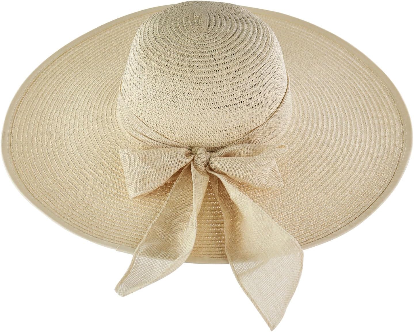 Chapeau De Soleil Femme - Large Bord 13 Cm - Protection UV Avec Corde Coupe-vent Et Sac De Rangement