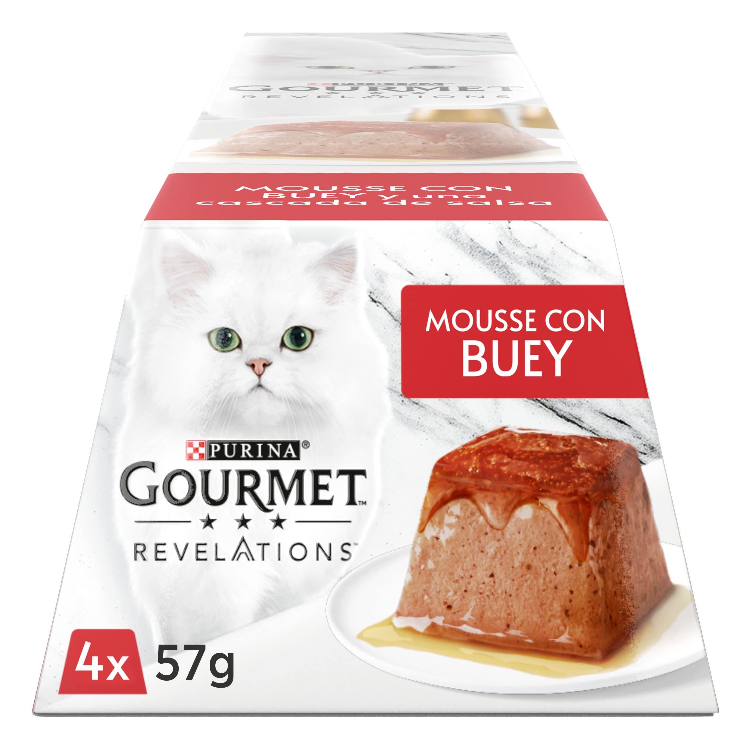 Gourmet Purina Revelations Mousse con salsa, cibo umido per gatti bue, 6 confezioni da 4 piramidi 57 g - 24