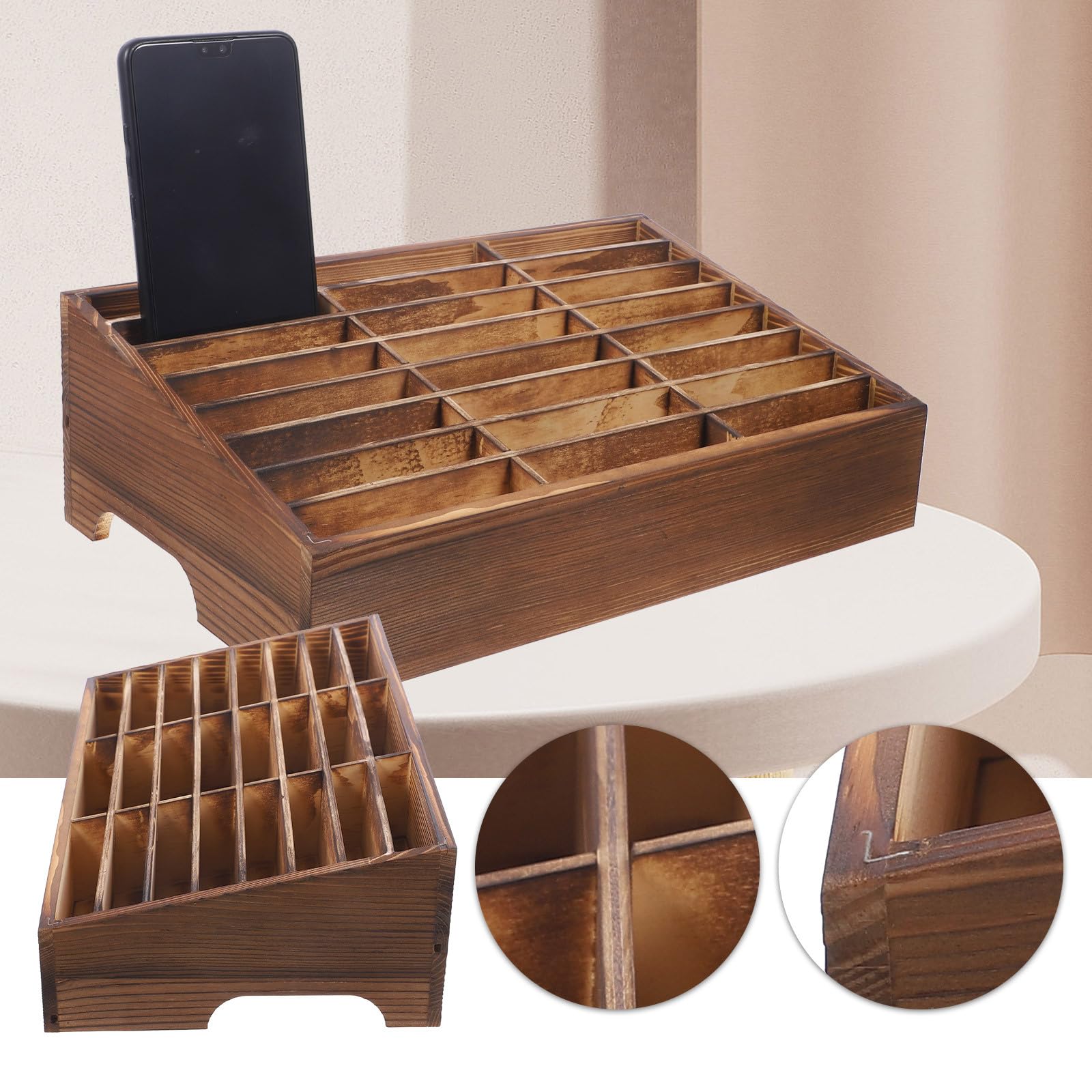 Alasum Scatola Porta Cellulari in Legno per Scrivania Scomparti Multipli, Resistente e Semplice, per Ufficio, Classe e Casa