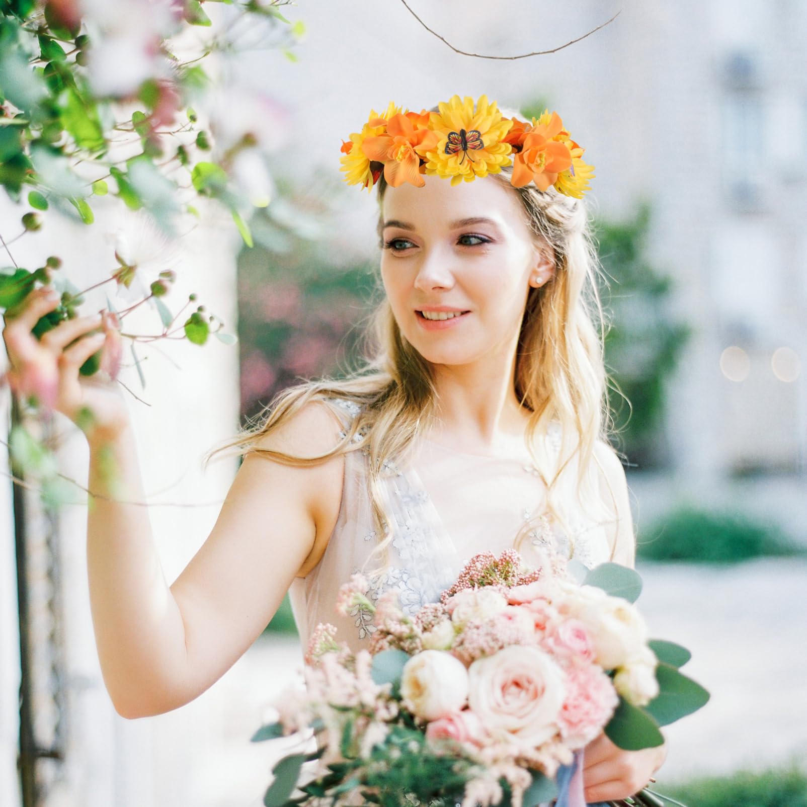 FRCOLOR 4 Piezas diadema de flores de de flores de bohemia diadema de guirnalda de tocados de novia tiaras de novia de falsa tocado de niña tela