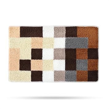 Simple Checkerboard Pattern Floor Mat, Soft and Comfortable, Safe and Non-Slip, Good Water Absorption, Machine Washable, Suitable for Kitchen, Bathroom, Living Room, Entrance Floor Mat, Brown