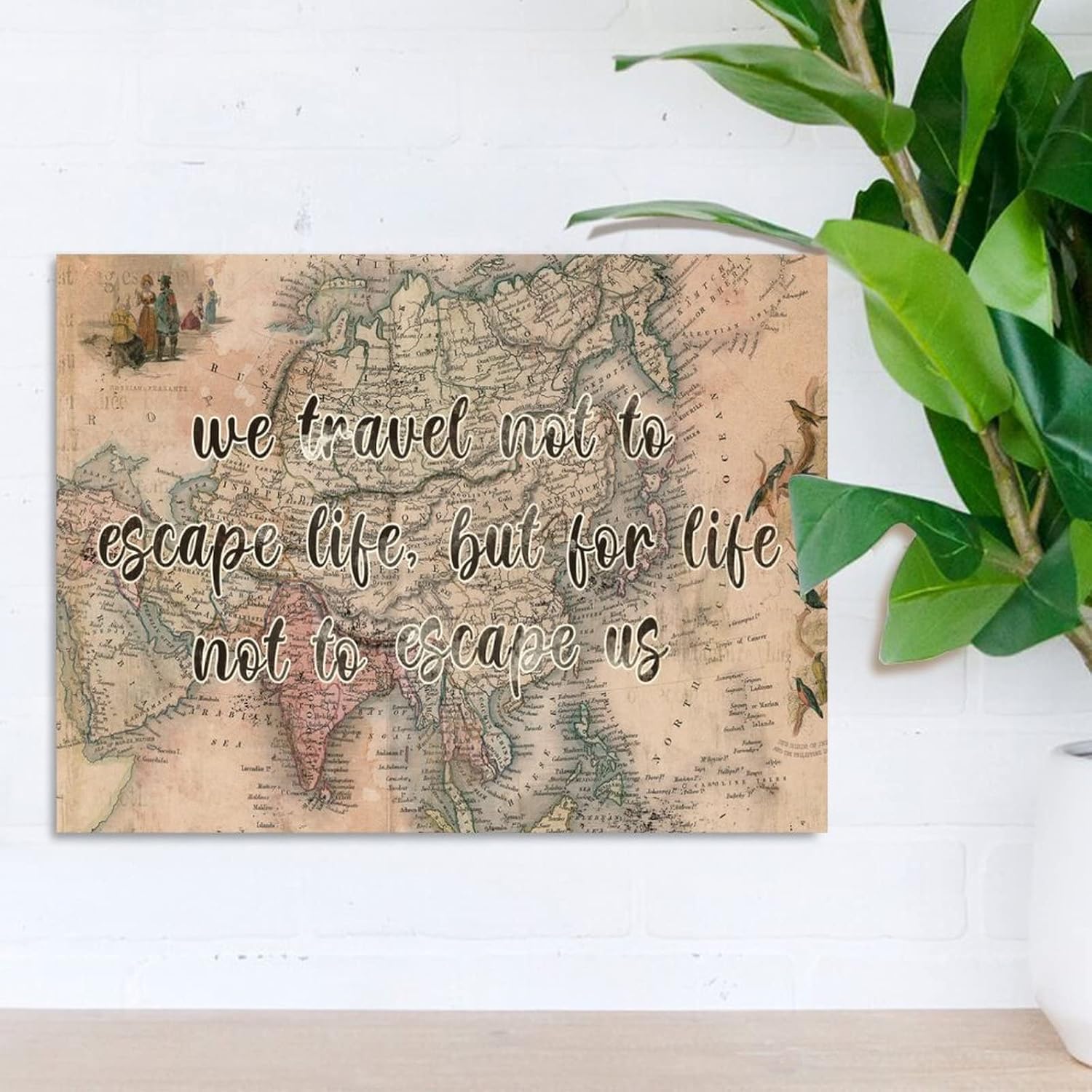 Wood Sign Europe Vintage Old Maps Adventure Sign Plaque We Travel Not to Life Wood Decor Sign Rustic Farmhouse Wood Wall Decor Signs for Living Room 24x18in