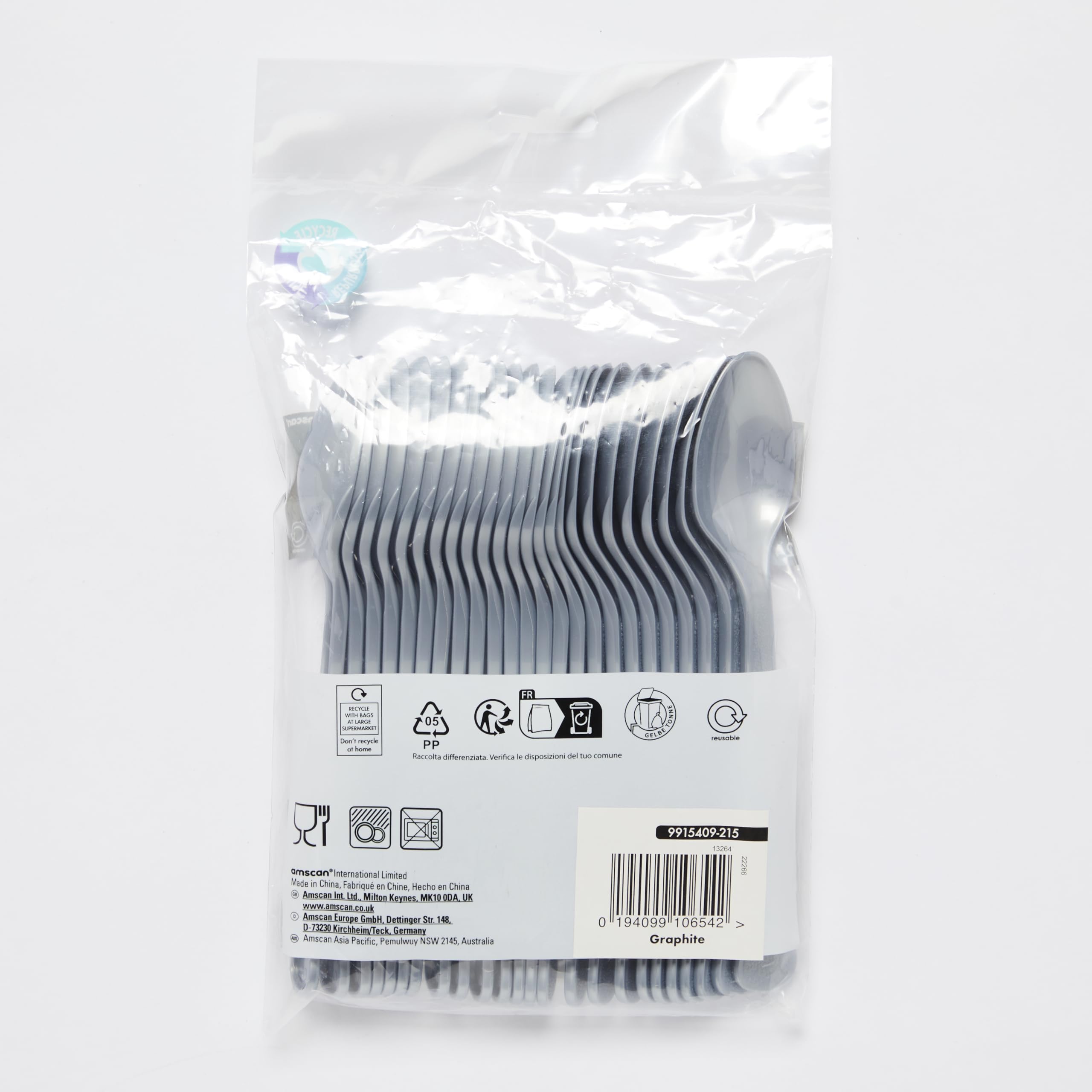 Amscan 9915409-215 - Graphite Grey Eco-Friendly Re-usable Dishwasher Safe Plastic Party Spoons - 24 Pack - Image 3