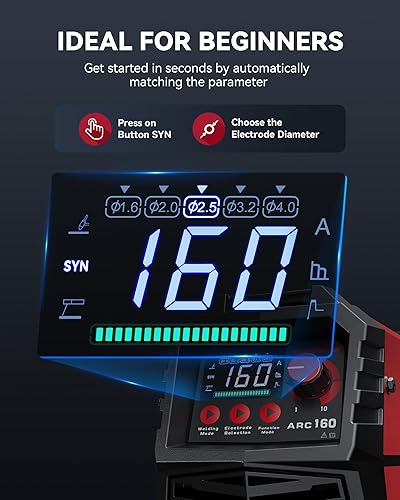 Miniatura 2 de ARCCAPTAIN Soldador de palo de 110 V220 V, pantalla LED grande Máquina de soldadura ARC de 160 amperios con control sinérgico, máquina de soldadura