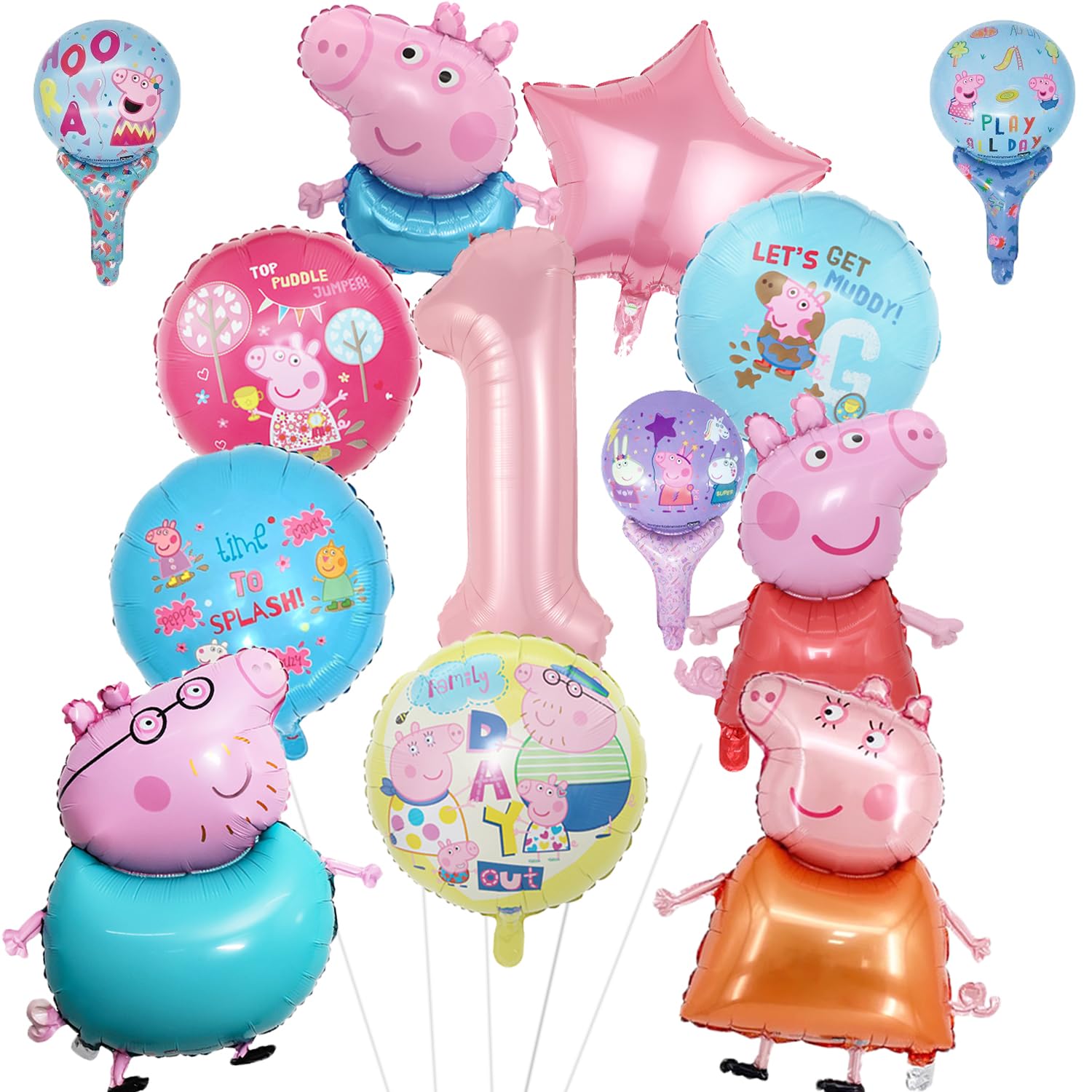 1. Geburtstag Mädchen Luftballon 1. Geburtstag Cartoon-Thema Folienballon und Helium Ballons Geburtstagsdeko 1 Jahr Set für Kindergeburtstag und Partydeko