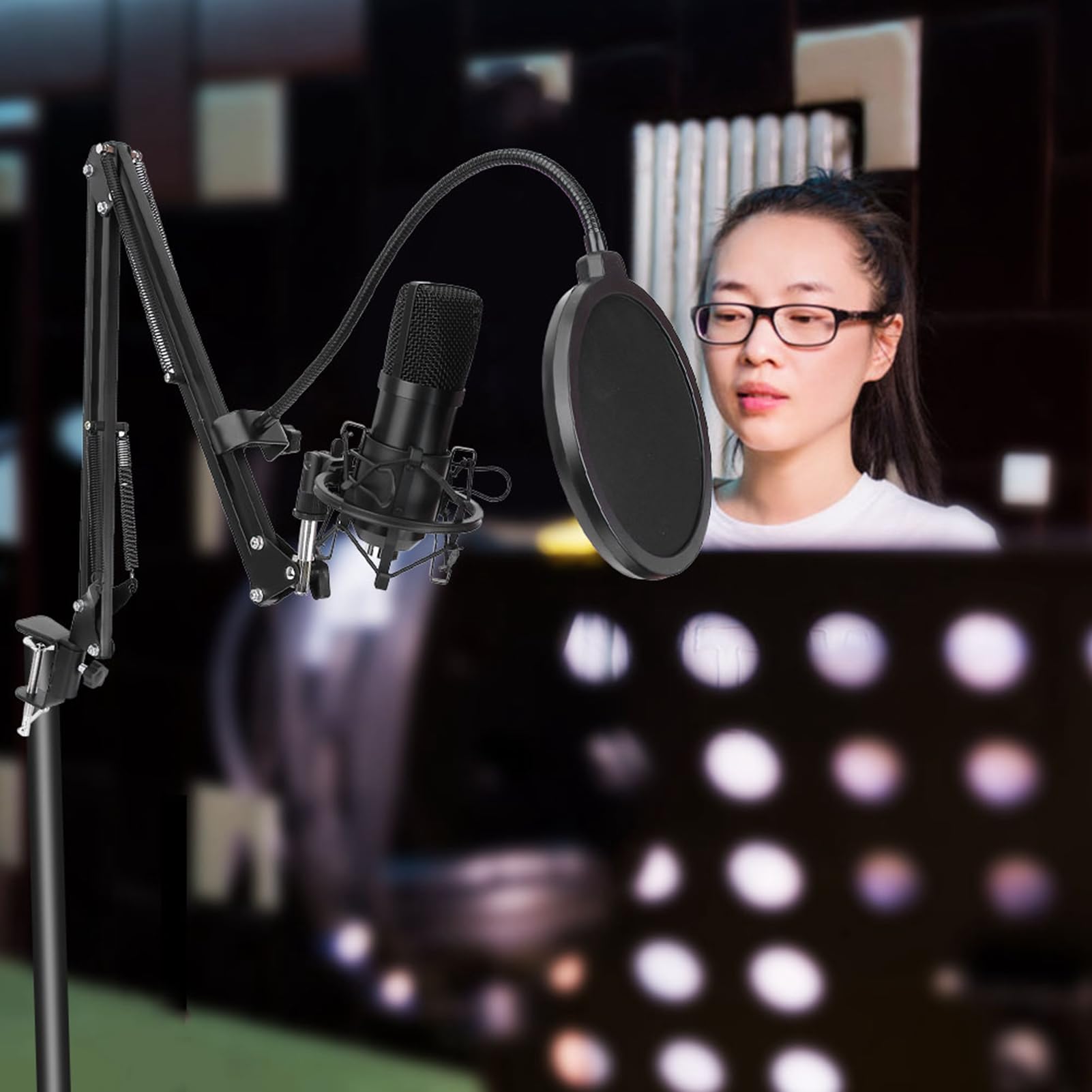 CHICIRIS Zestaw Mikrofonu Pojemnościowego USB, Regulowane ramię Nożycowe, Mikrofon Kardioidalny z częstotliwością Próbkowania 96 KHz do Podcastów i Transmisji Strumieniowej
