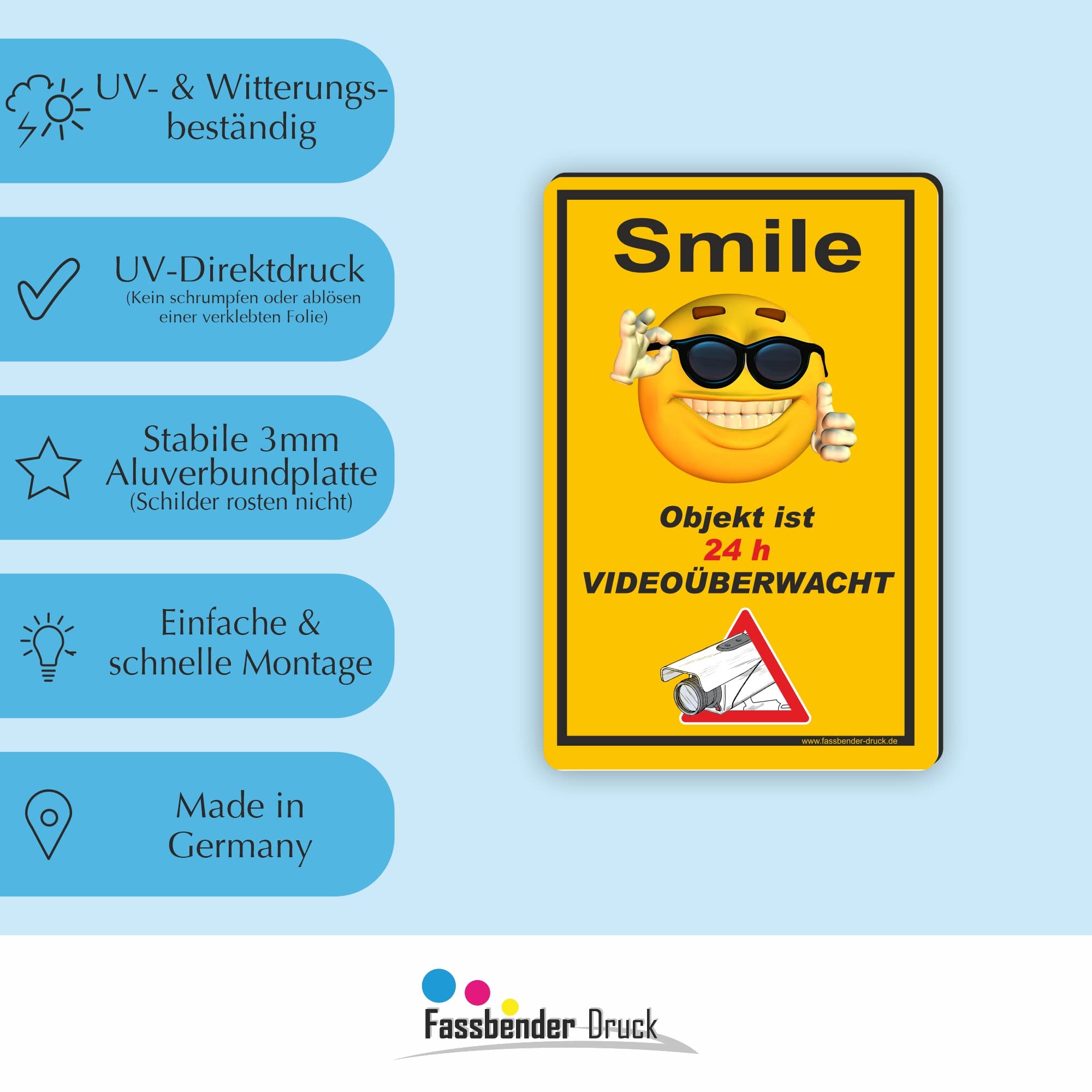 WaaHome Videoüberwachungsschild „Smile You're On Camera“ – 2 Stück Mit H-Stake