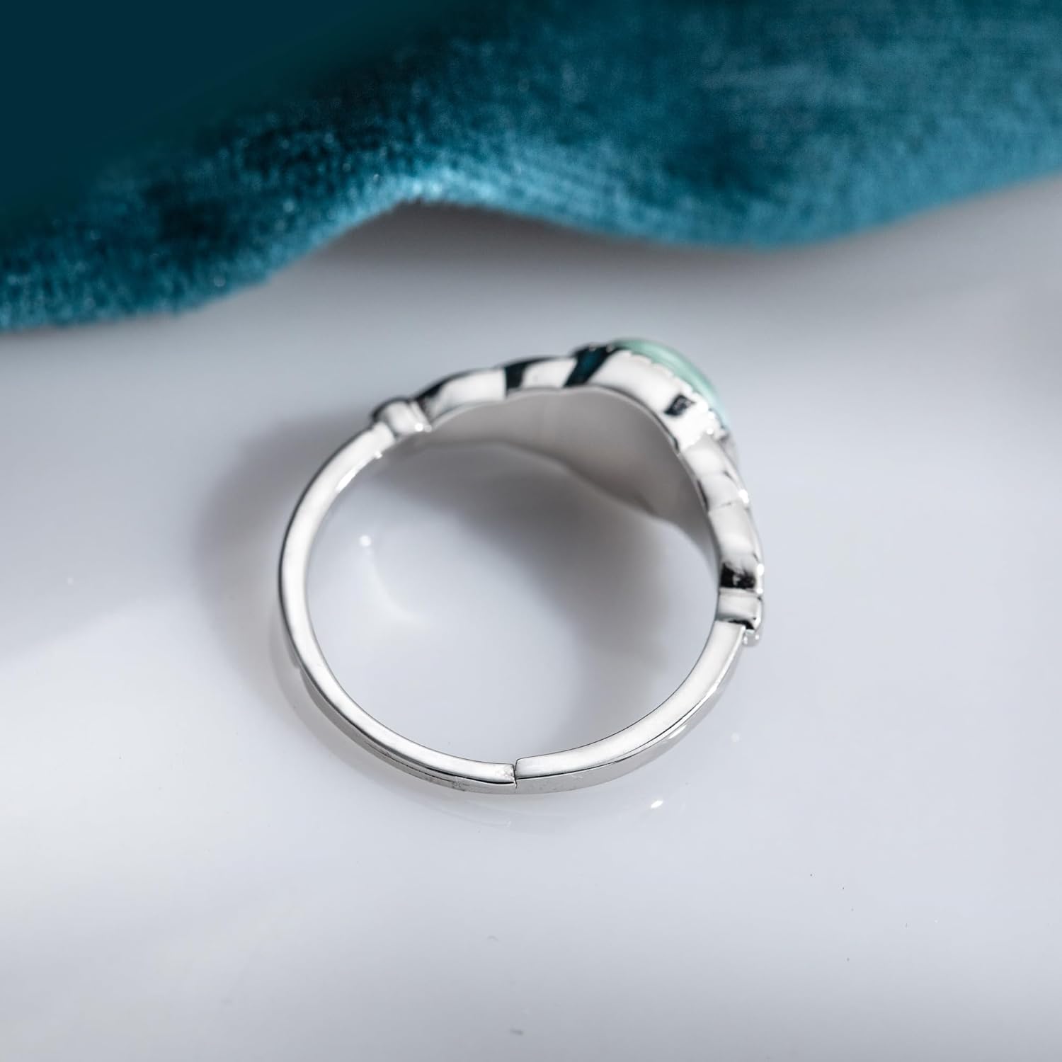 Larimar Ring 925 Sterling Silver Natural Gemstone Adjustable Ring Oval Stone Boho Jewelry for Women Lover Engagement Promises Gift - Image 7