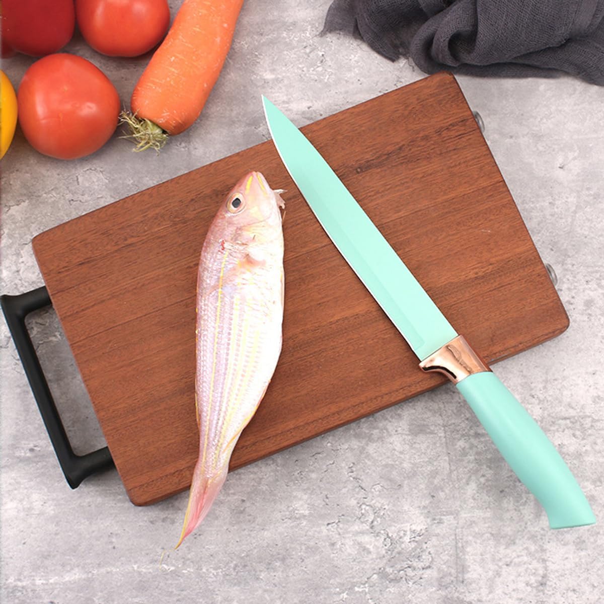 Knife Set, 9 Pieces Sharp Kitchen Knives Set with Rotatable Block, Non Stick Stainless Steel Chef Knife Set with Sharpener for Kitchen, Cooking Tools for Chefs Home Cooks (Green)