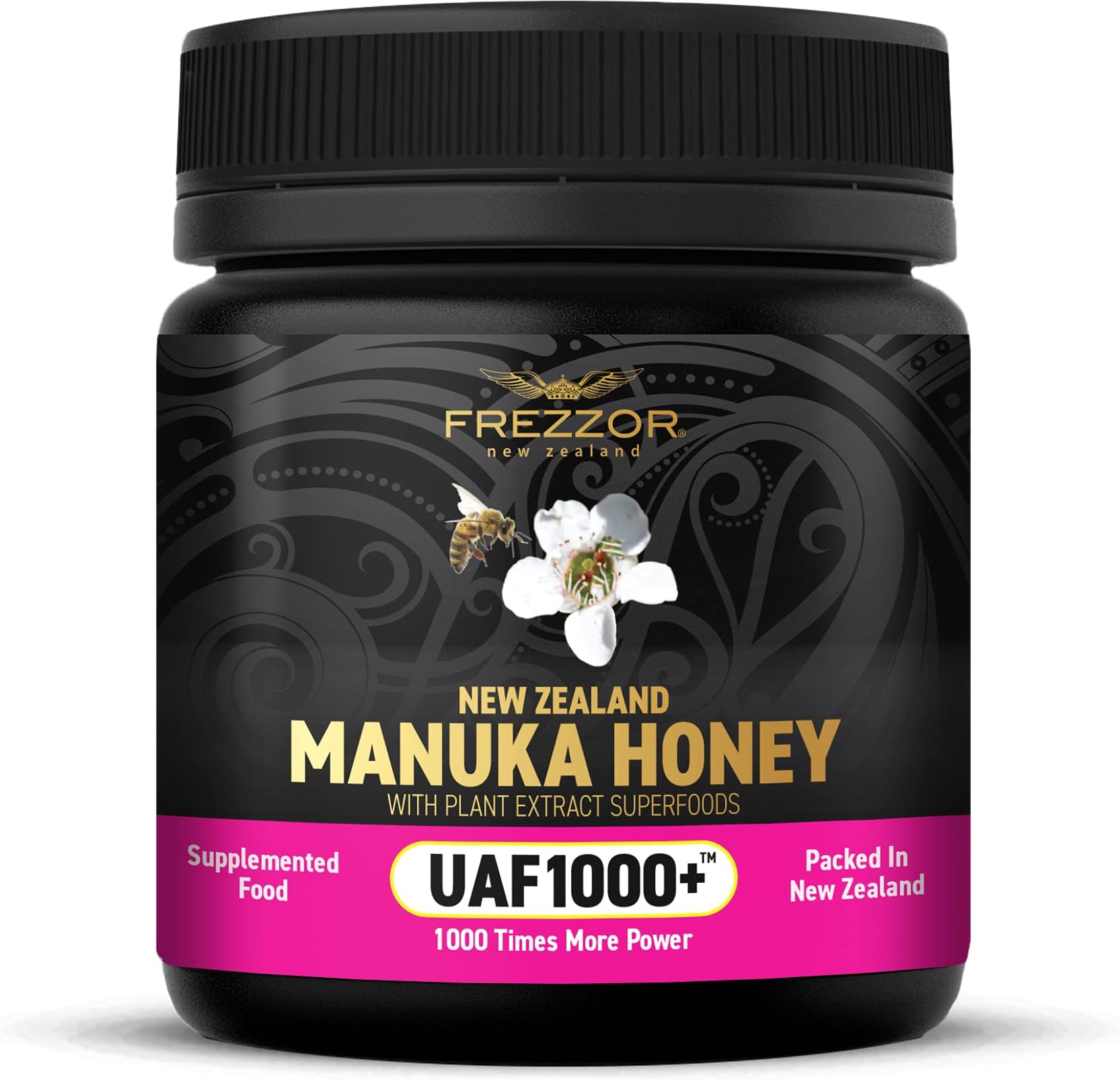 FREZZOR Premium 100% Raw New Zealand Manuka Honey with UAF1000+ Super Antioxidant, 30% More Bioactive, Best Support for Everyday Wellness, Antioxidant Superfood, 1 Jar (8.8oz/250g)