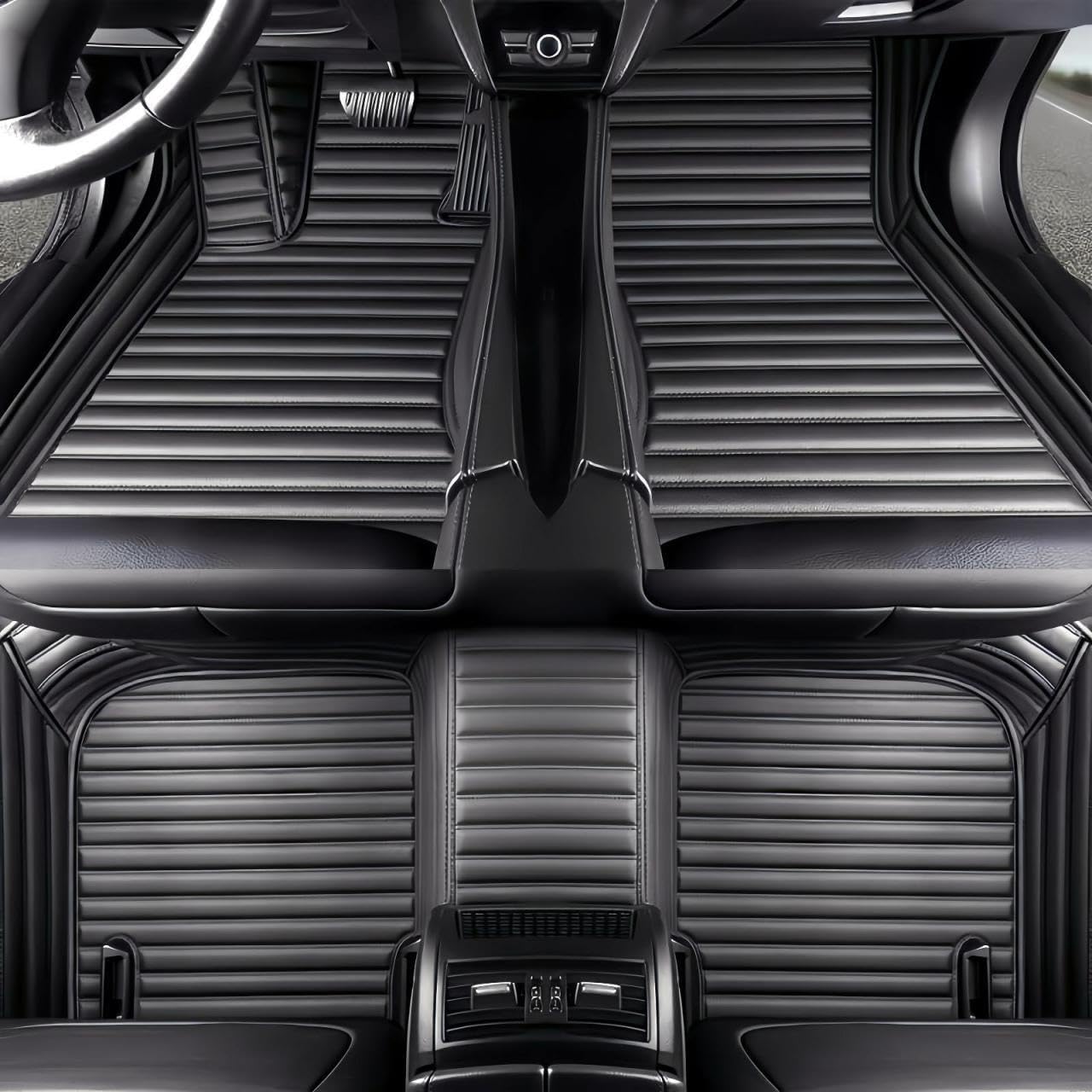 Custom Luxury Car Floor Mats Suitable for All Sedans, Sports Cars,SUV, Business Vehicles, Trucks, Waterproof and Anti Slip Fully Covered Leather Floor Mats (Black-3D)