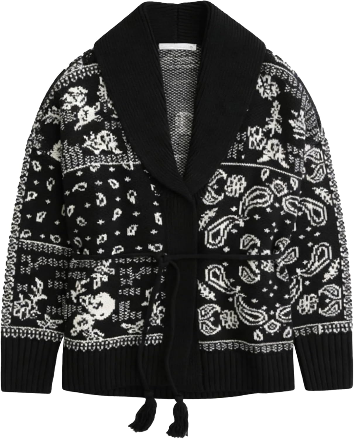 Womens Cardigan Sweaters Fall Trendy Chunky Long Sleeve Printed Casual Belted Cardigan