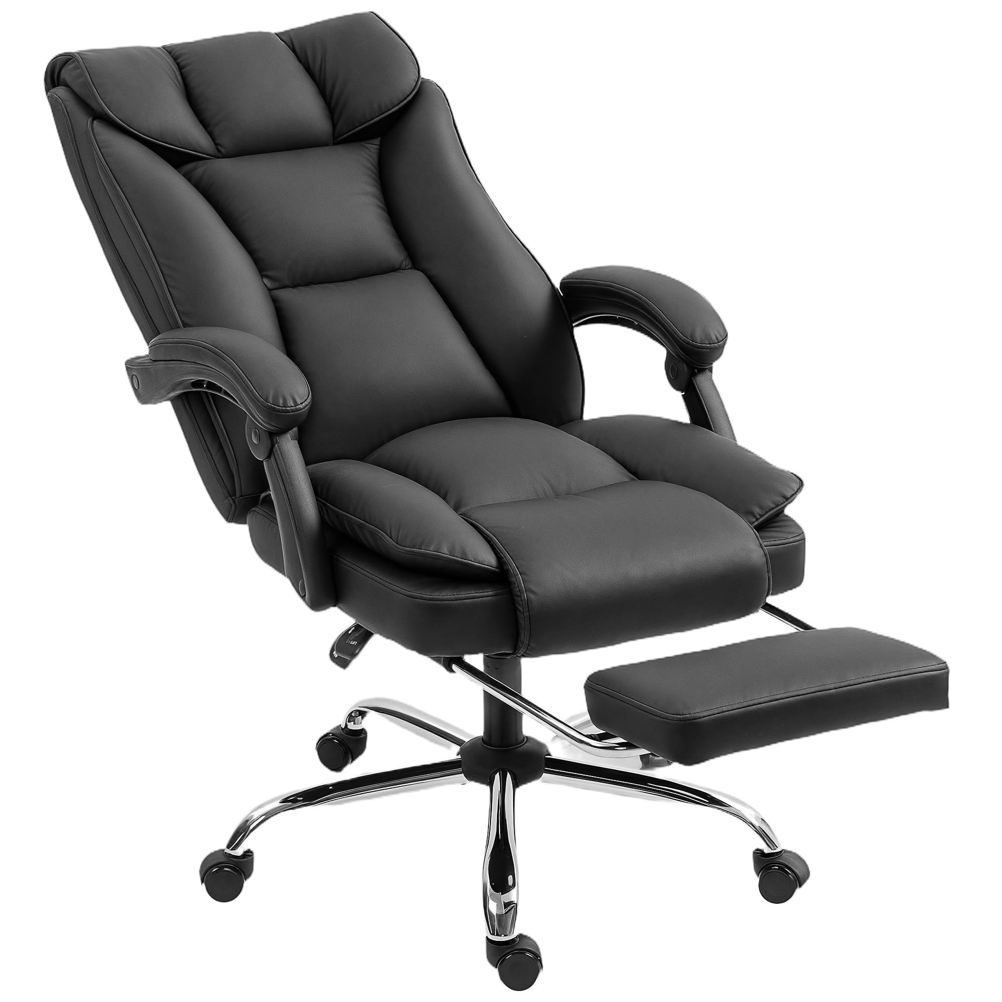 HOMCOM Sedia Ufficio Direzionale In Pelle PU Con Poggiapiedi, Schienale Alto, Supporto Lombare, Reclinabile 155°, Nera
