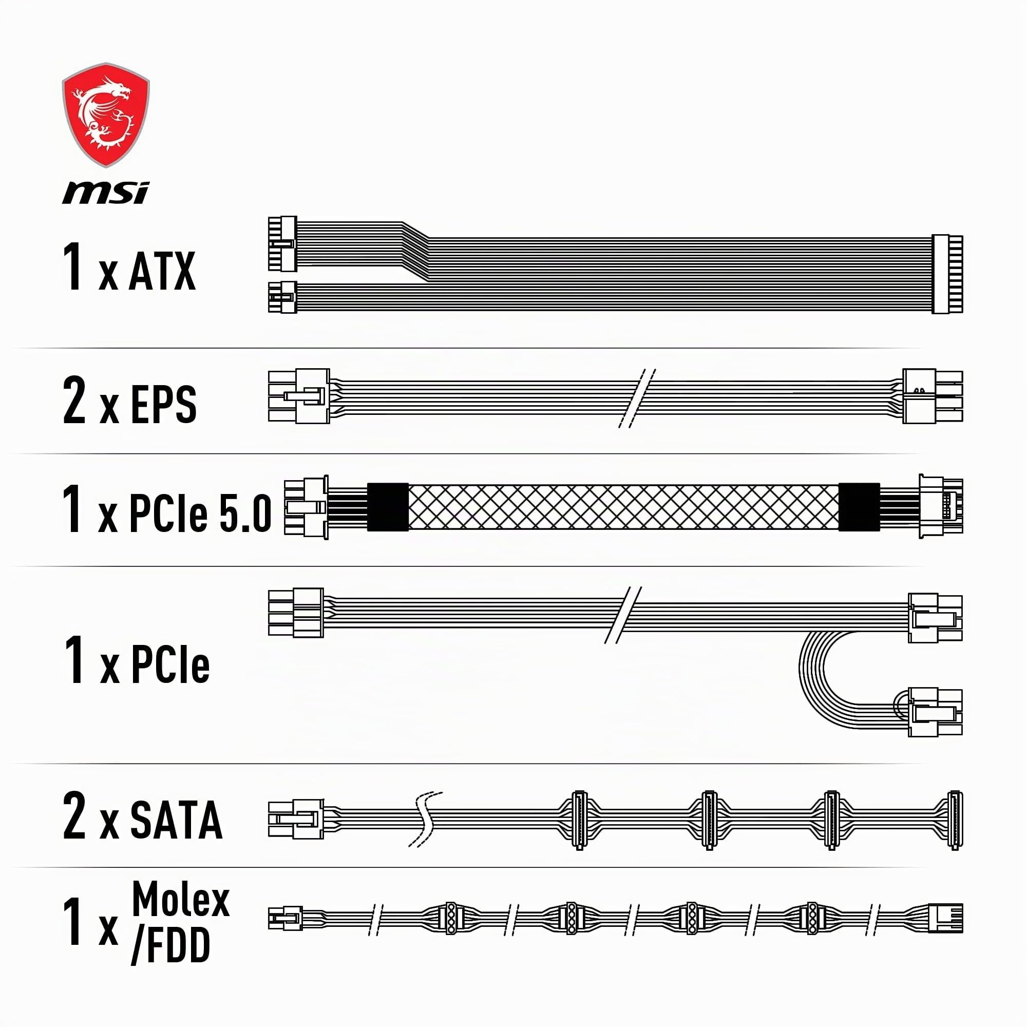 MSI MAG A750GL - Alimentatore PCIE5, 750 W, 80 Plus Gold, completamente modulare, ATX 3.0, supporto GPU PCIe 5.0, cavi piatti neri, garanzia 7 anni