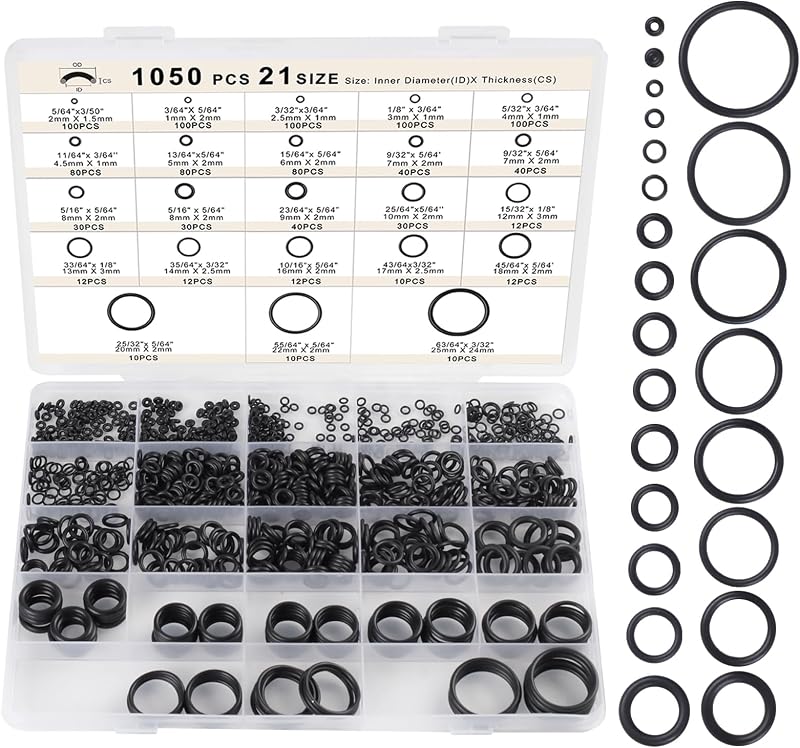 Romeda O Ring Kit 1050 PCS, O Ring Assortment Kit 21 Size, Metric Nitrile Rubber O Rings for Car Auto Vehicle Repair Faucet Plumbing Air or Gas Sealing Connections Resist Oil and Heat