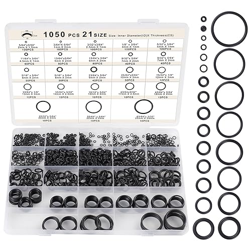 Romeda O Ring Kit 1050 PCS, O Ring Assortment Kit 21 Size, Metric Nitrile Rubber O Rings for Car Auto Vehicle Repair Faucet Plumbing Air or Gas Sealing Connections Resist Oil and Heat